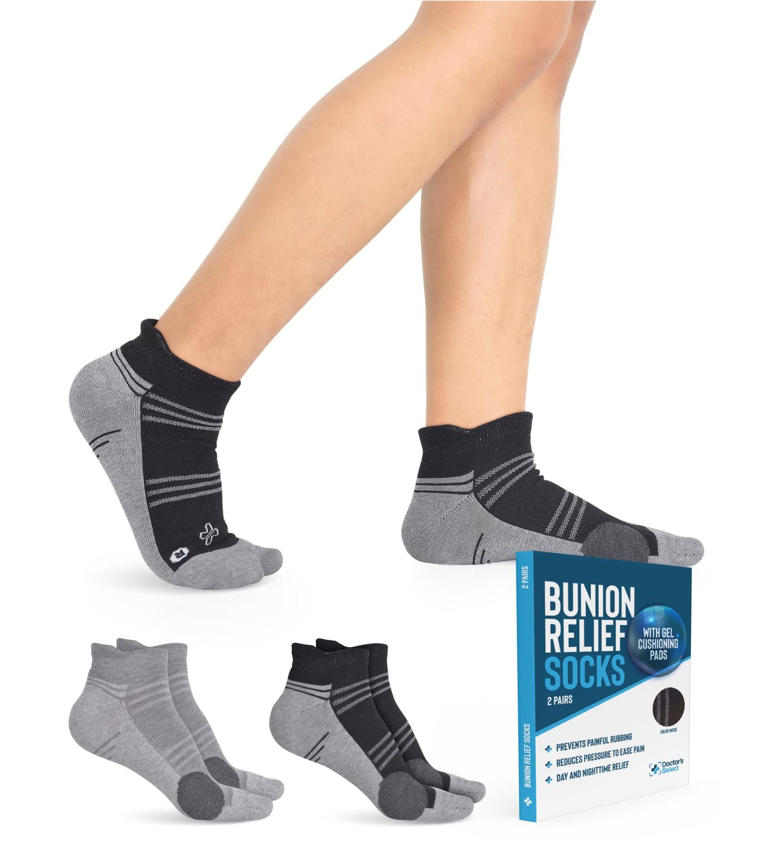 Doctor's Select Bunion Relief Socks - Compression Corrector for Men & Women | 2 Pairs in Black & Gray - Buy Online on GoSupps.com