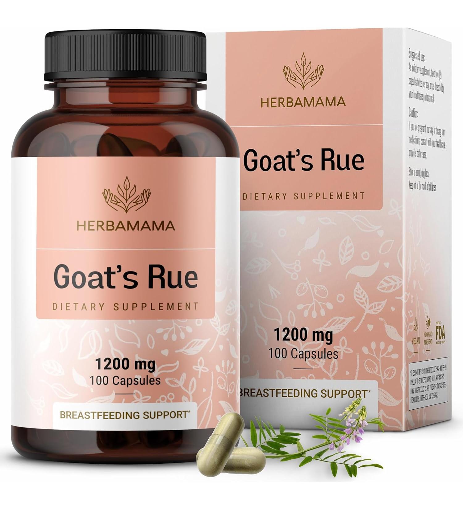 HERBAMAMA Goat's Rue 1200mg Galega Officinalis for Mother's Breast Milk Lactation Support Vegan Goats Rue Herb Lactation Supplement 100 Capsules - Buy Online on GoSupps.com