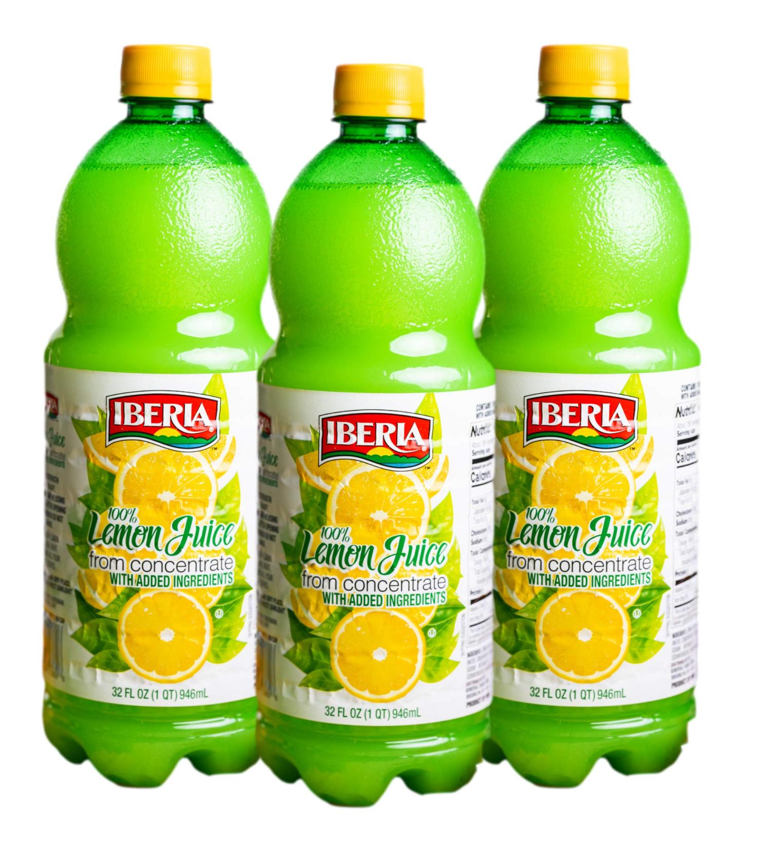 Iberia 100% Lemon Juice 32oz (Pack of 3) - Natural Citrus Flavor for Cooking & Cocktails - Buy Online on GoSupps.com