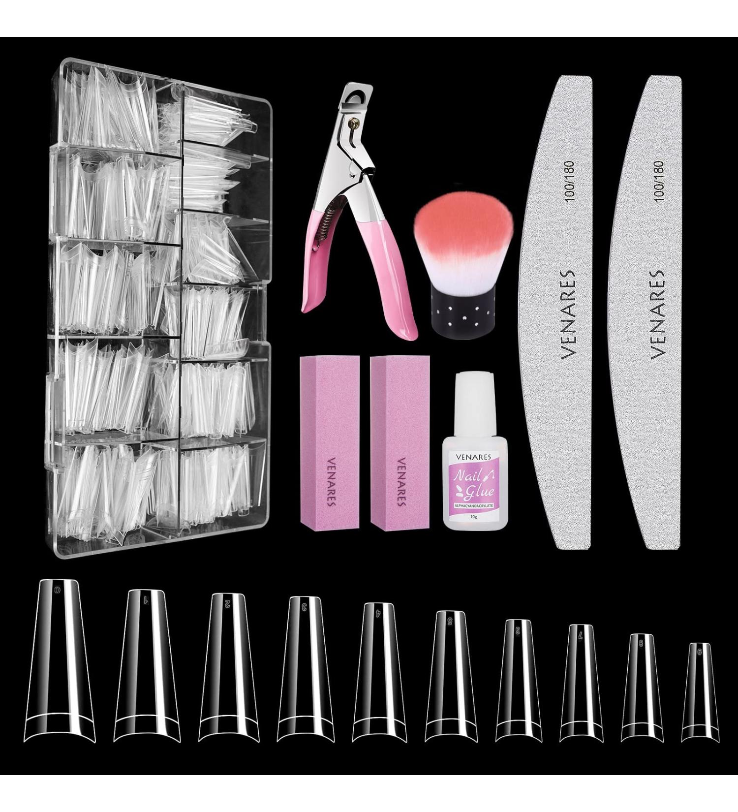 Nail Tips for Gel Nails - Venares 500 Half Cover Tips Set with Glue File Buffer Brush & Coffin Designs - Buy Online on GoSupps.com