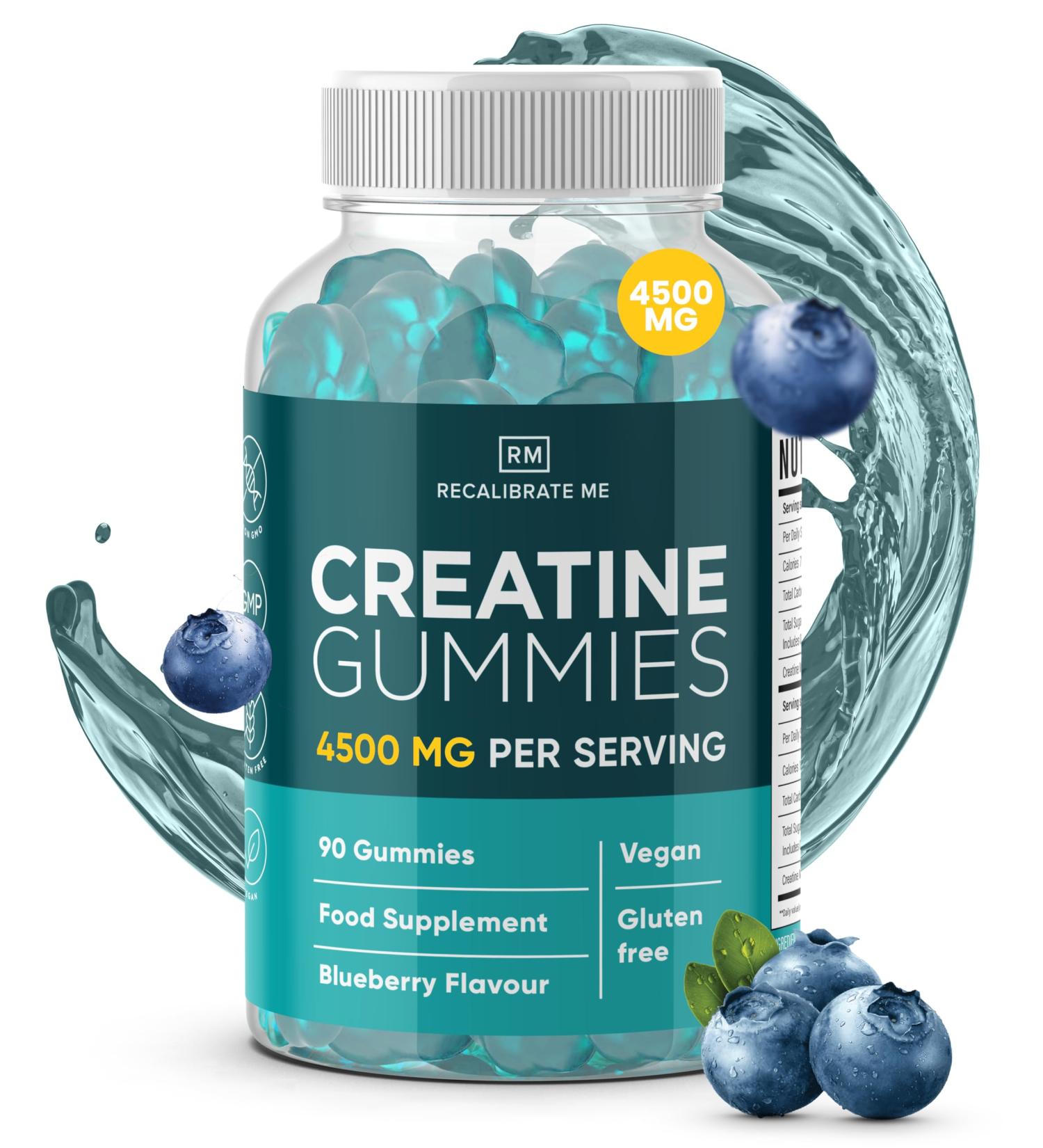 RM Creatine Gummies 4500mg - Blueberry Flavour - 90 Chewable Pre Workout Gummies | Vegan & Gluten Free Monohydrate Supplement for Men & Women - Buy Online on GoSupps.com