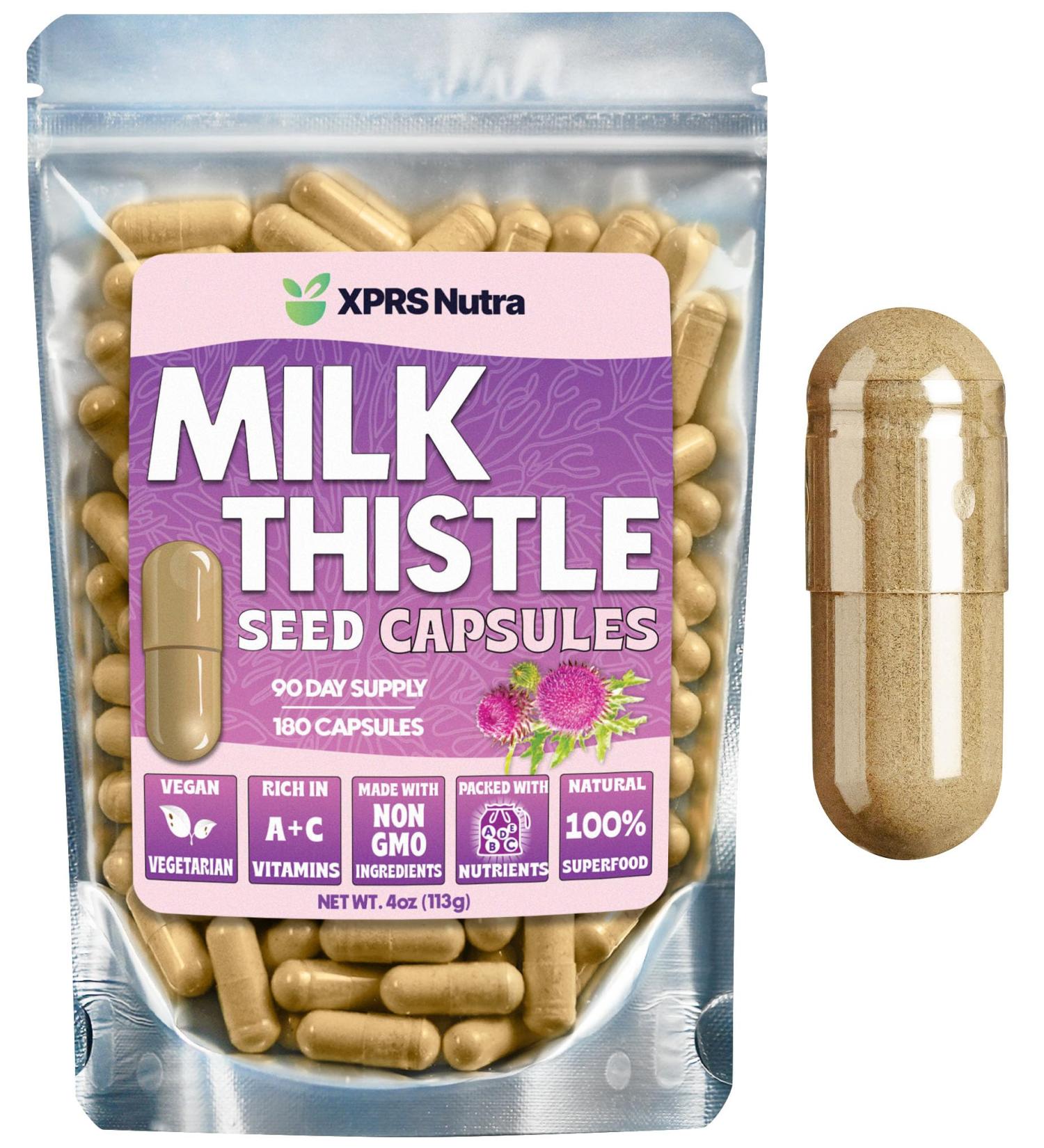 XPRS Nutra Milk Thistle Seed Capsules - 180 Count (3 Month Supply) Premium Milk Thistle Supplement Rich in Silymarin to Support The Liver and Digestion - Pure Non-GMO Cardo Mariano Pills 180 Count (Pack of 1) - Buy Online on GoSupps.com
