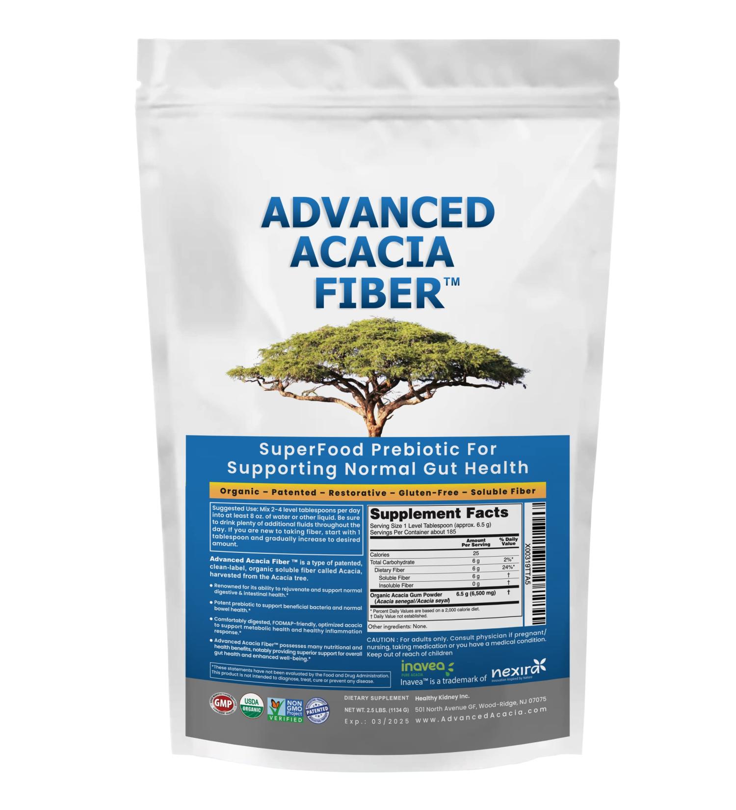 Organic Acacia Fiber Powder 2.5 lbs - Prebiotic Gut Repair Supplement for Leaky Gut - 40oz Soluble Fiber for Digestive Health - 1 Pack - Buy Online on GoSupps.com