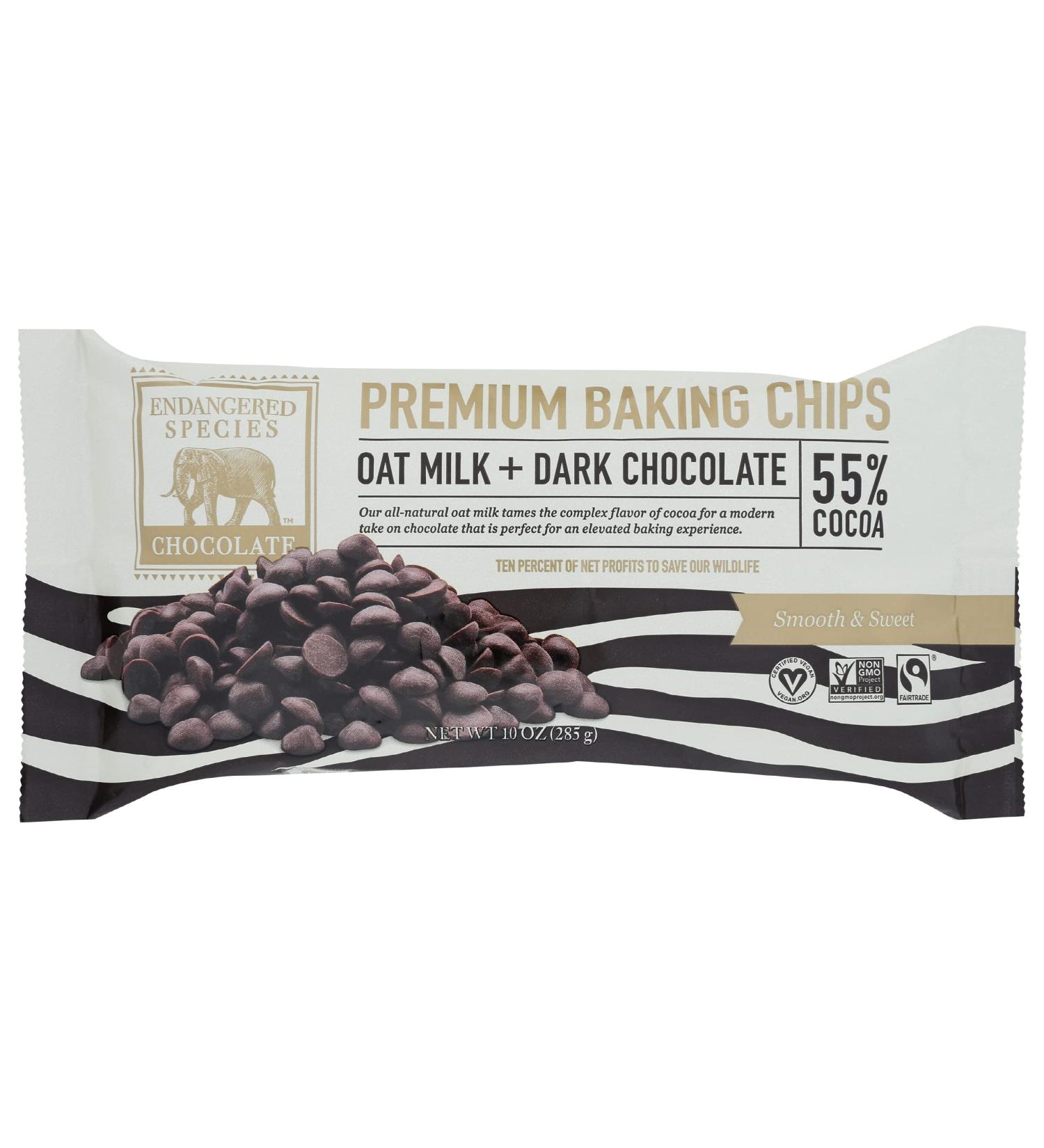 Endangered Species Oat Milk Dark Chocolate Baking Chips - 55% Cocoa, 10 oz - Premium Quality - Buy Online on GoSupps.com