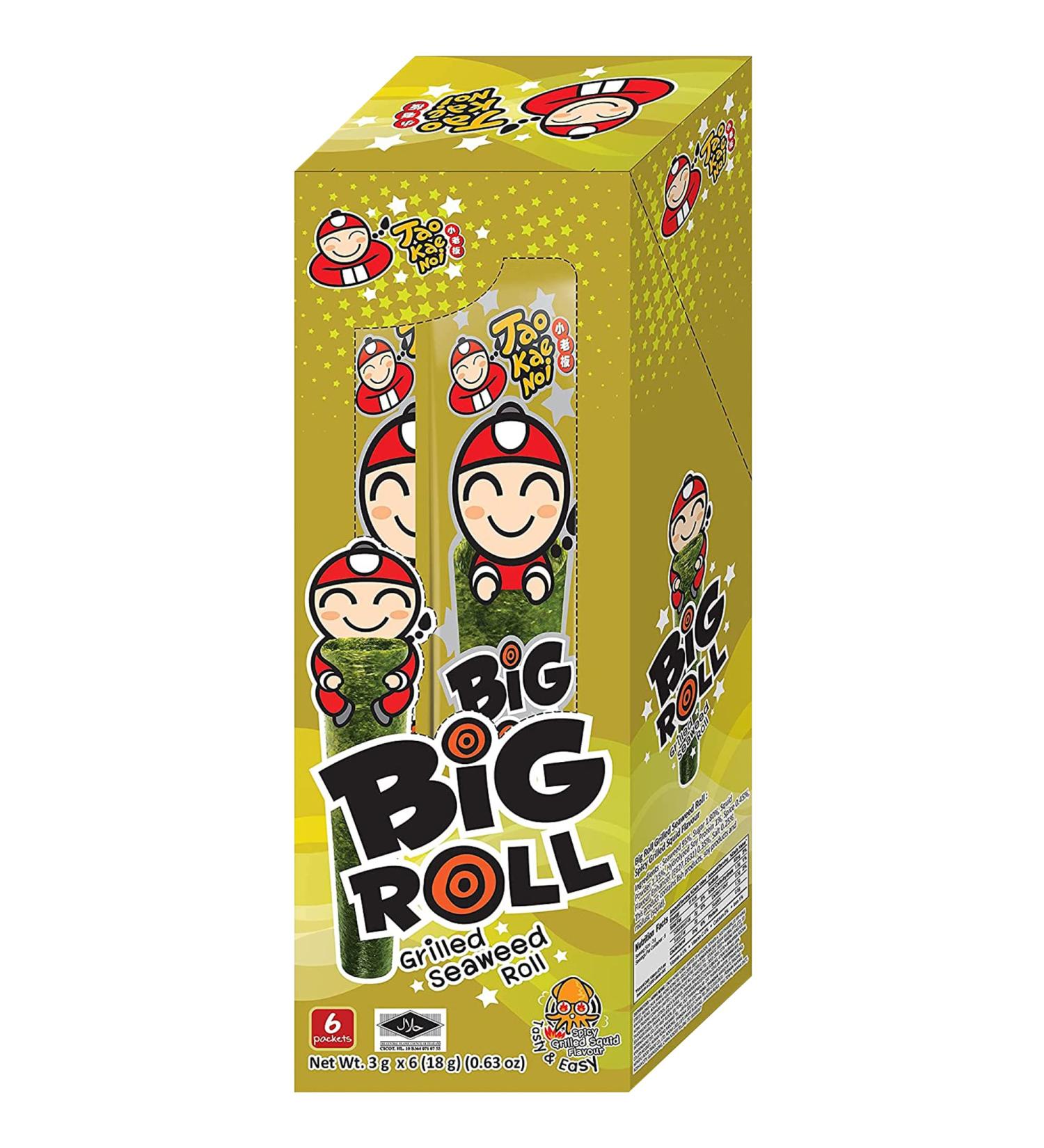 Tao Kae Noi Crispy Seaweed Snack Roll | Spicy Tempura Grilled Squid Nori Sheets | Healthy Nori Chips for Kids and Adults | 6 Pack 3g Bags | Spicy Grilled Squid Flavour - Buy Online on GoSupps.com