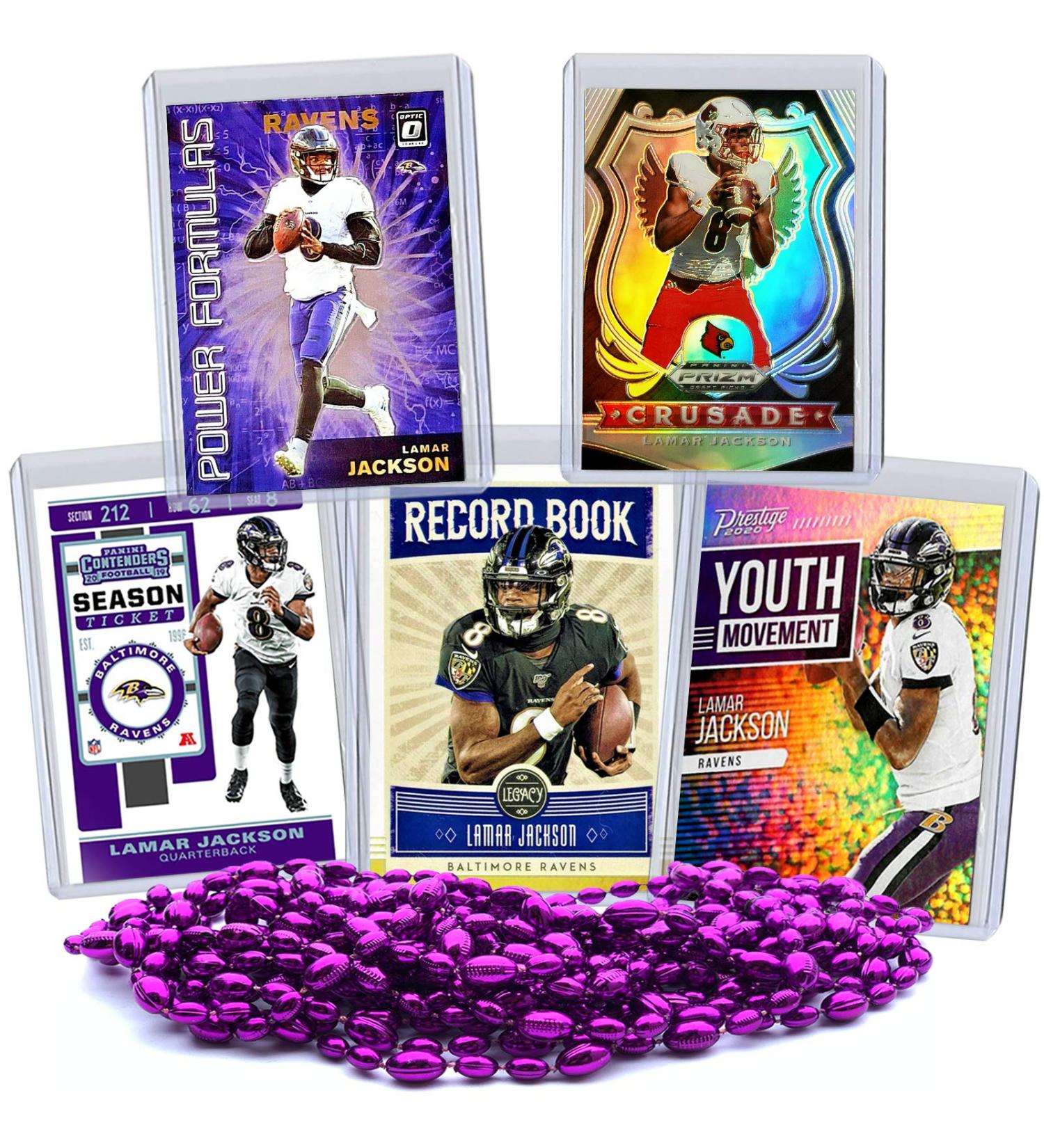 Lamar Jackson Football Card Bundle - Set of 5 Assorted Baltimore Ravens and Louisville Cardinals Mint Cards - Heisman MVP Quarterback Gift Set - Protected by Sleeve and Toploader - Buy Online on GoSupps.com
