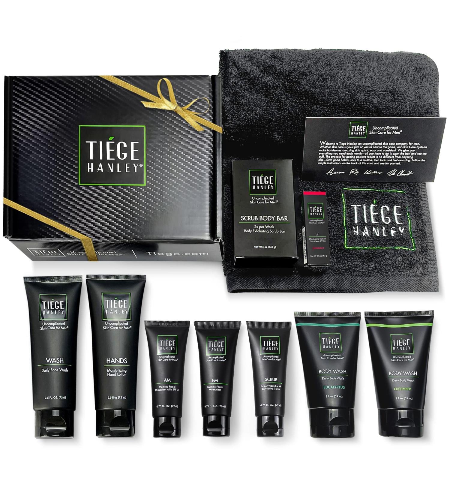 Tiege Hanley Men's Skin Care Mega Gift Box | 10-Piece Set with Facial Care, Body Wash, Bar Soap, Hand Lotion, and Plush Hand Towel | Ideal Gift for Men - Buy Online on GoSupps.com