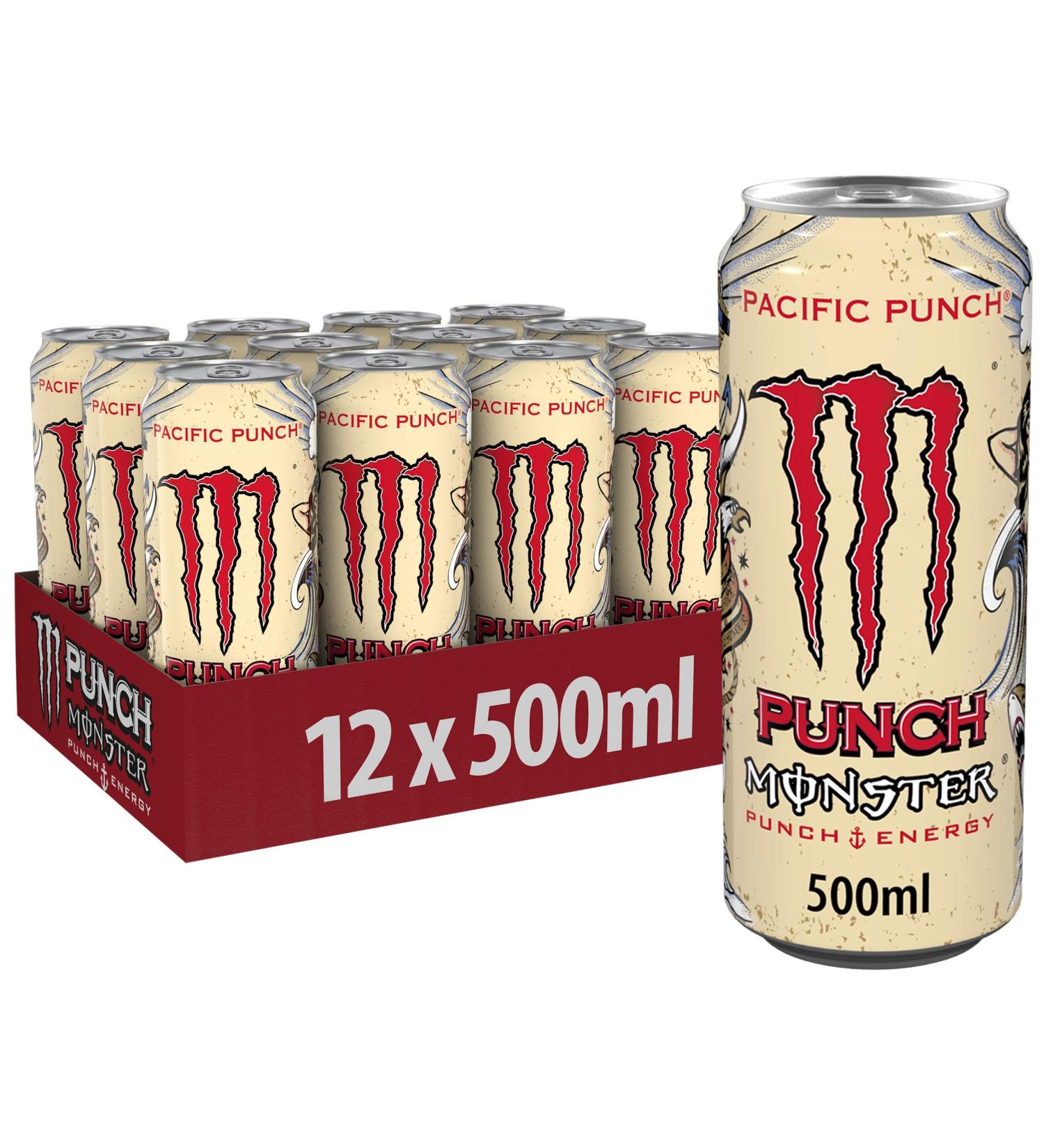 Monster Energy Pacific Punch - Caffeine Energy Drink with a refreshing punch taste made of raspberry guave and cherry - in practical disposable doses (12 x 500 ml)