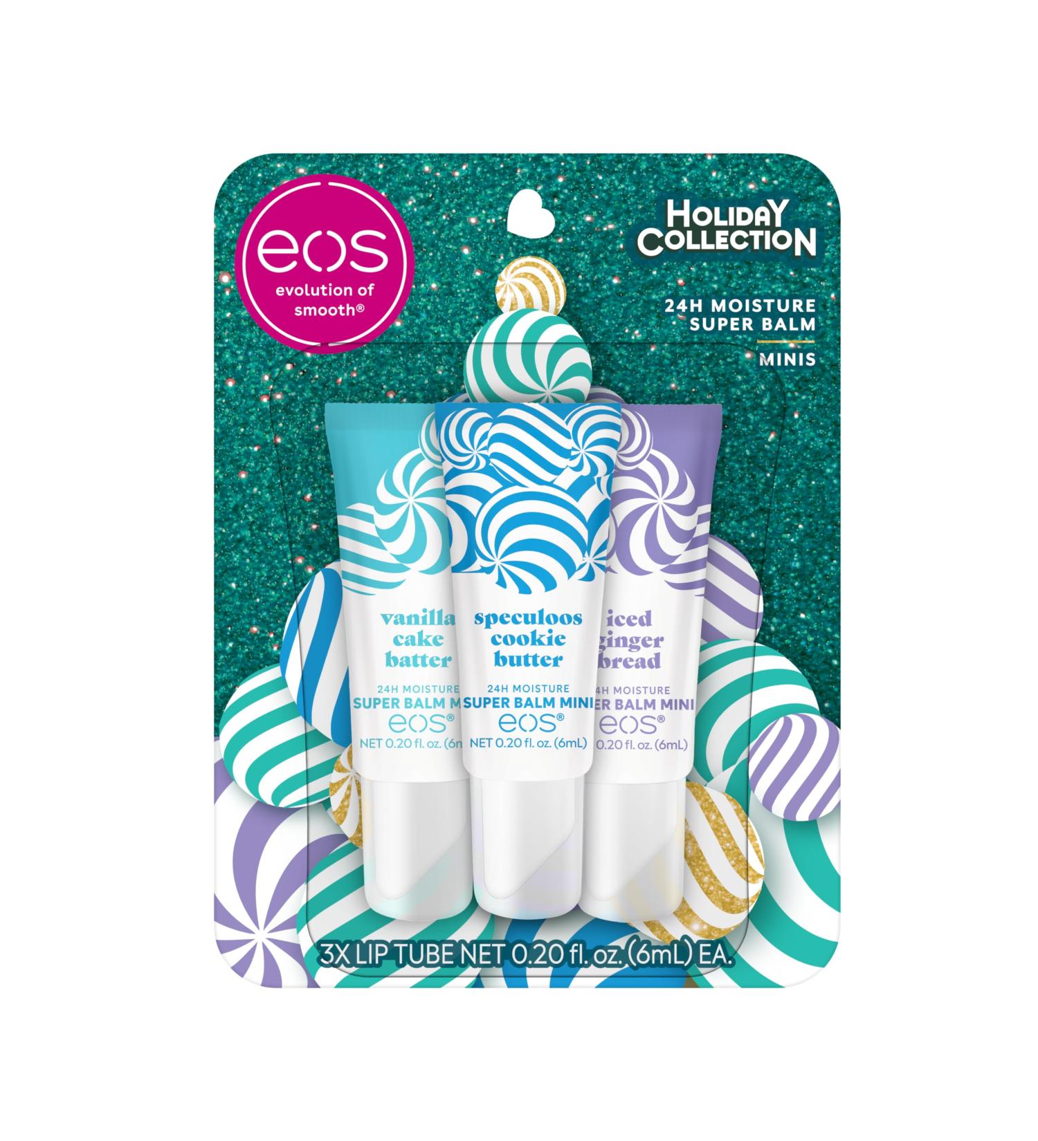 eos Holiday 24H Moisture Mini Super Balm Set- Speculoos Cookie Butter, Iced Gingerbread, Vanilla Cake Batter, Limited-Edition Lip Care, Stocking Stuffers, 0.20 fl oz, 3-Pack Vanilla Cake Batter, Speculoos Cookie Butter, and  - Buy Online on GoSupps.com