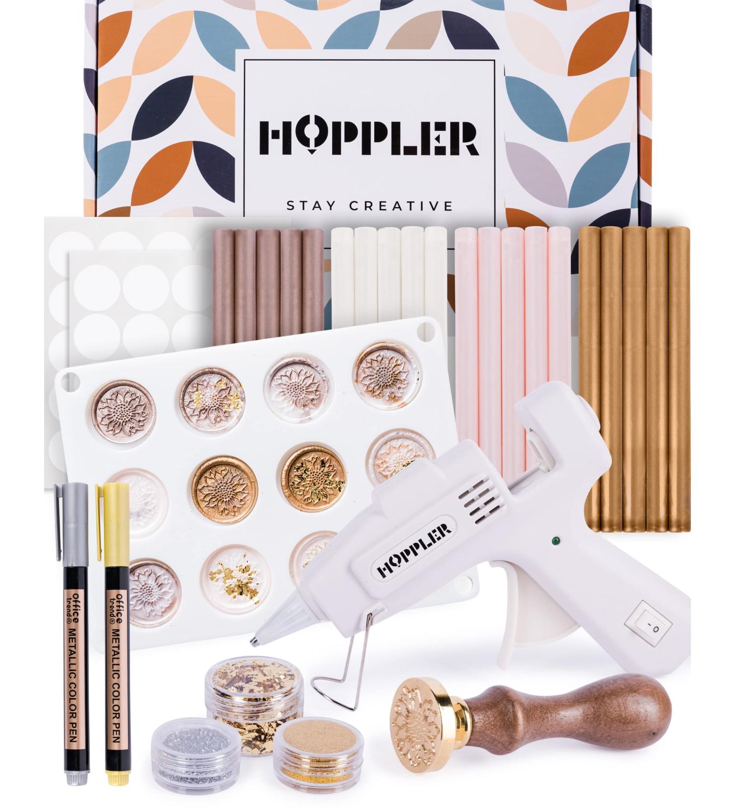 Hoppler Premium Wax Seal Kit with Sealing Wax Gun, Sticks, Stamp, Mold & Extras for Bulk Invitations - Full Kit - Buy Online on GoSupps.com