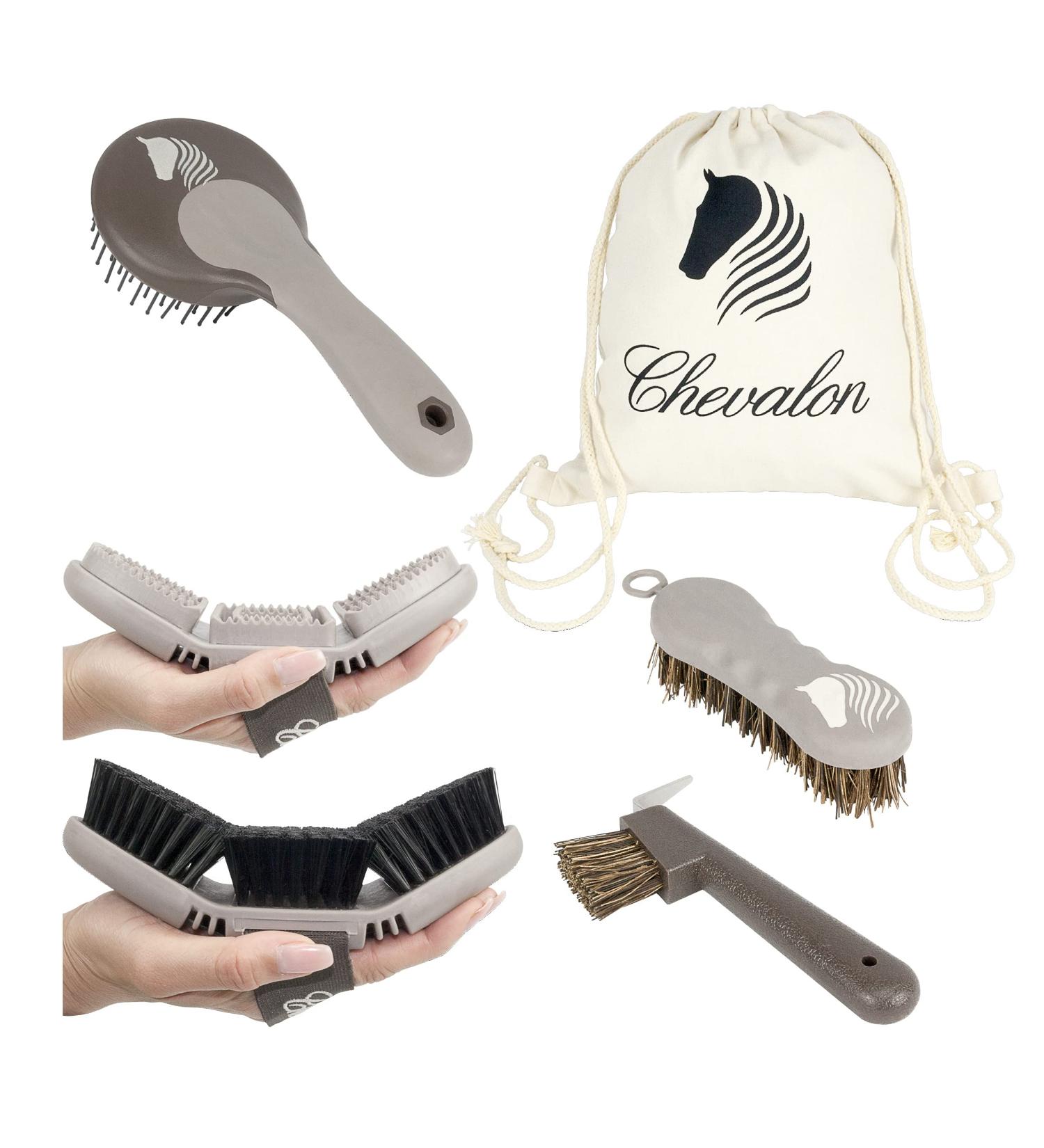Chevalon Horses Cleaning Set | Flexible Card tsche Striegel & Massage Brush | 2-in-1 Hoof Scraper with Stainless Steel Pick | Essential Horse Cleaning Accessories - Buy Online on GoSupps.com