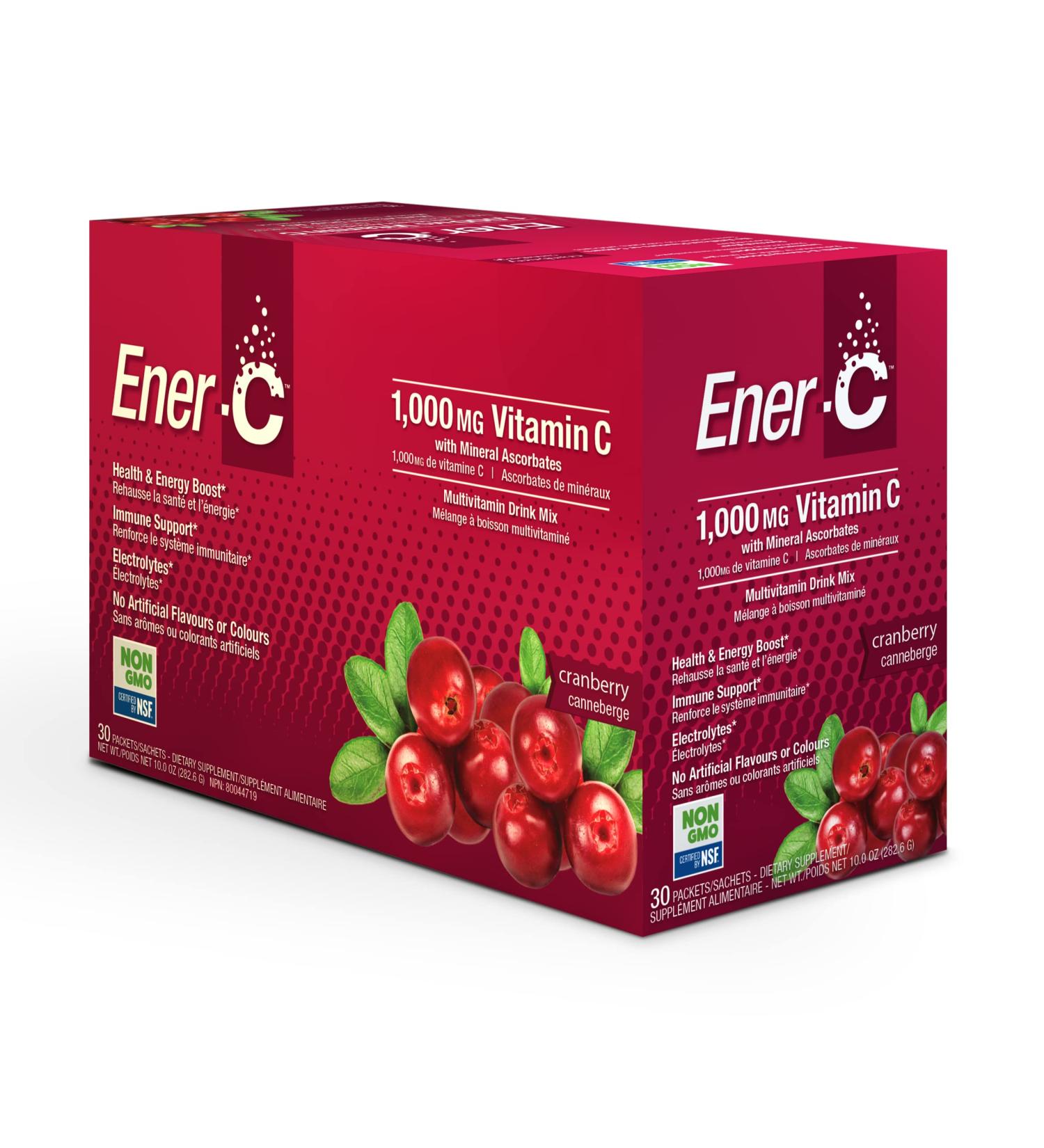 Ener-C Vitamin C Effervescent Drink Mix - Cranberry Flavor, 30 Packets (10 oz) - Boost Immunity & Energy - Buy Online on GoSupps.com
