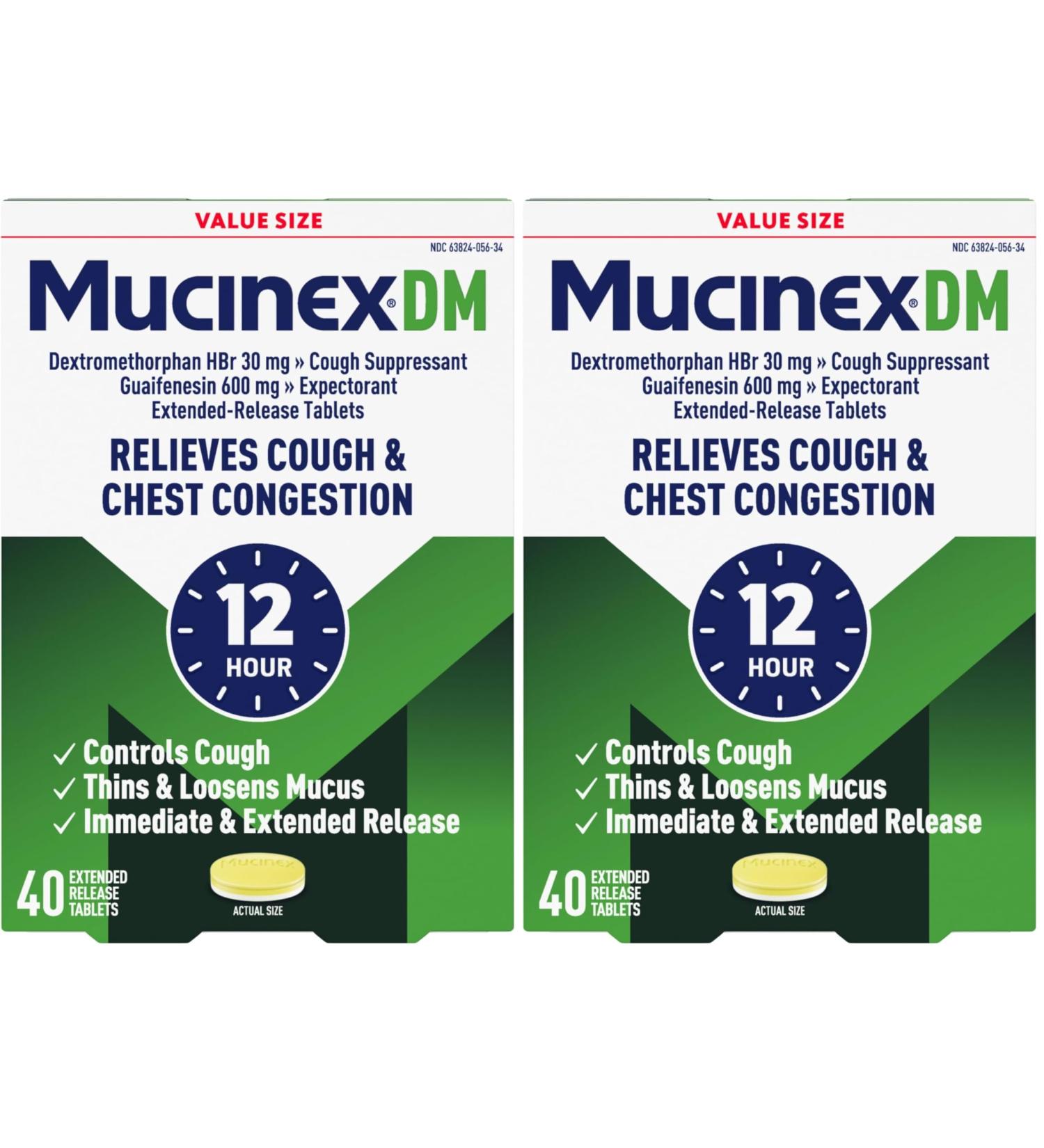 Mucinex Cough Suppressant and Expectorant DM 12 Hr Relief Tablets 600 mg Multicolor 40 Count (Pack of 2) - Buy Online on GoSupps.com