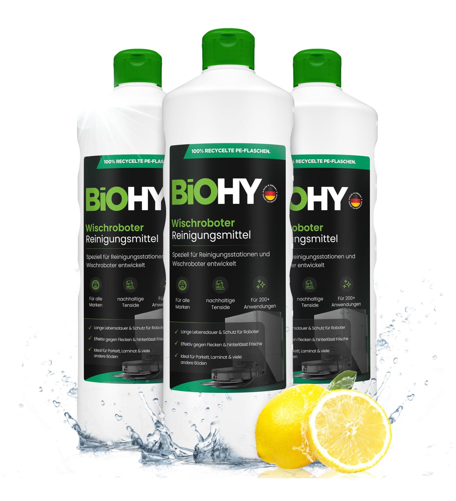 Biohy Wischroboter Cleaning Agent - Low-Foam Lemon Concentrate (3 x 1L) | Extends Suction Station Lifespan | International Shipping Available - Buy Online on GoSupps.com