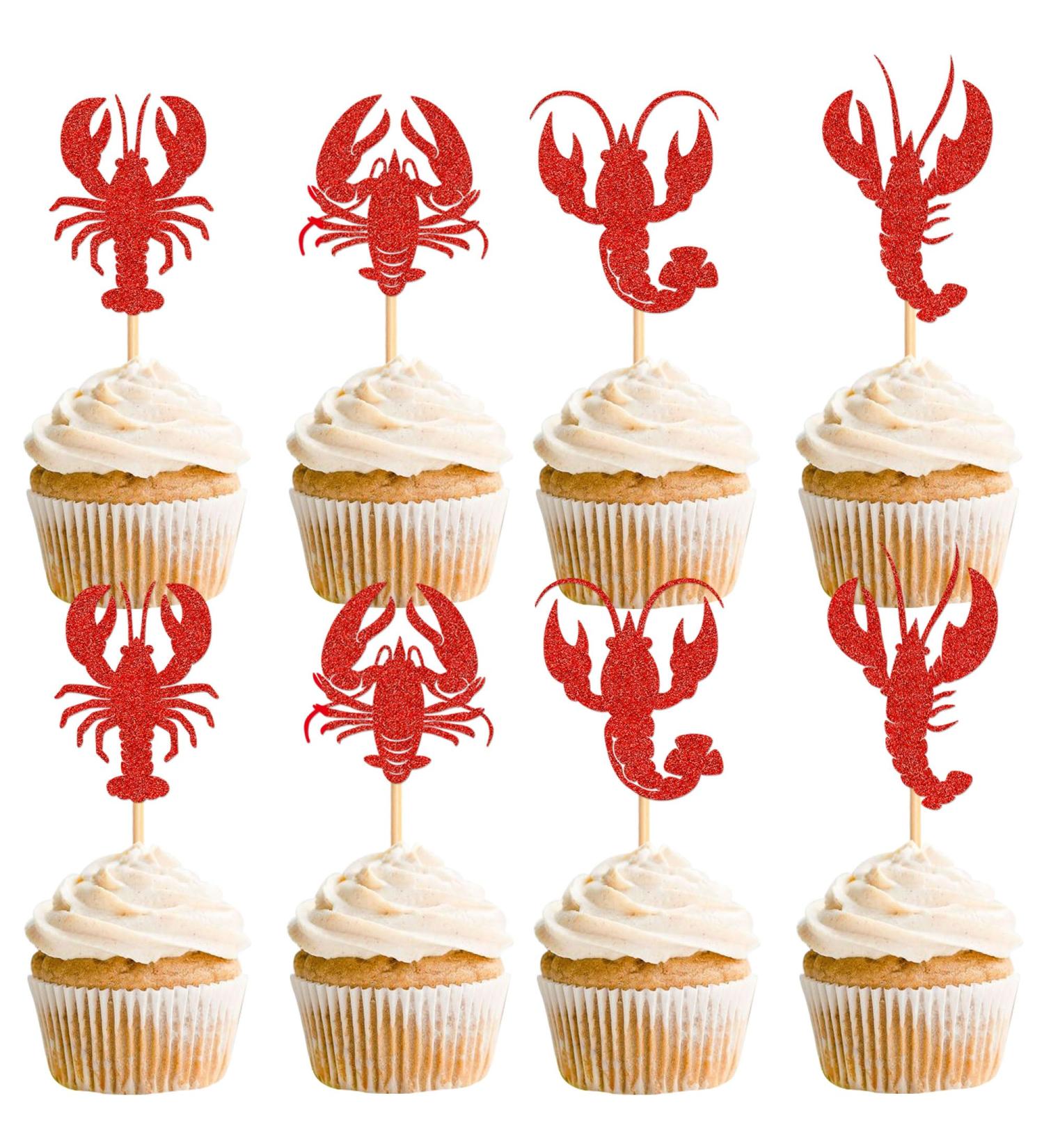 Cyodoos 24Pcs Crawfish Cupcake Toppers Lobster Cupcake Food Picks Bridal Shower Sea Animal Theme Baby Shower Kids Birthday Party Cake Decorations Supplies Crawfish2 - Buy Online on GoSupps.com