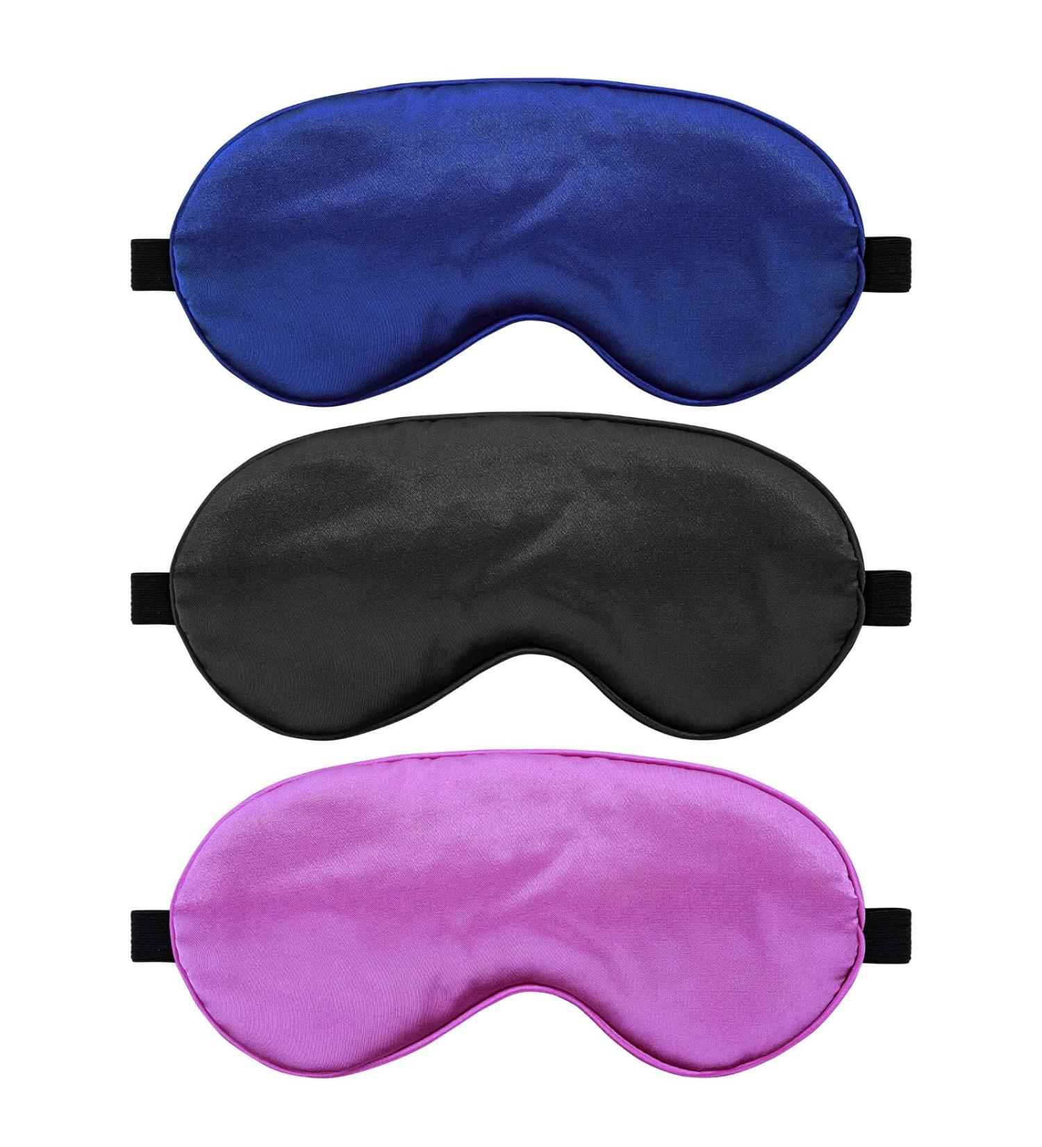 3Pack Silk Sleep Mask Eye Cover for Night Sleeping - Black Blue Purple - Buy Online on GoSupps.com