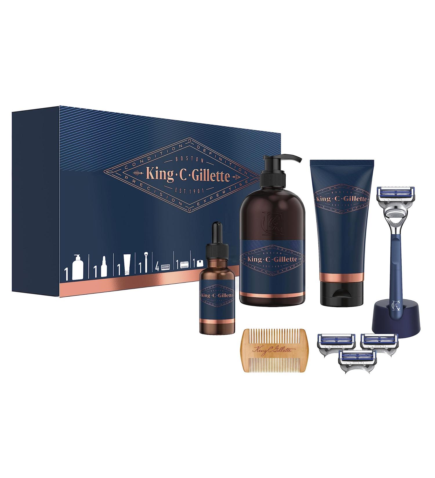 Gillette Beard Grooming Kit for Men - Neck Razor, 3 Blades, Shave Gel, Face Wash, Beard Oil, Comb, Razor Stand - Perfect Gifts - Buy Online on GoSupps.com