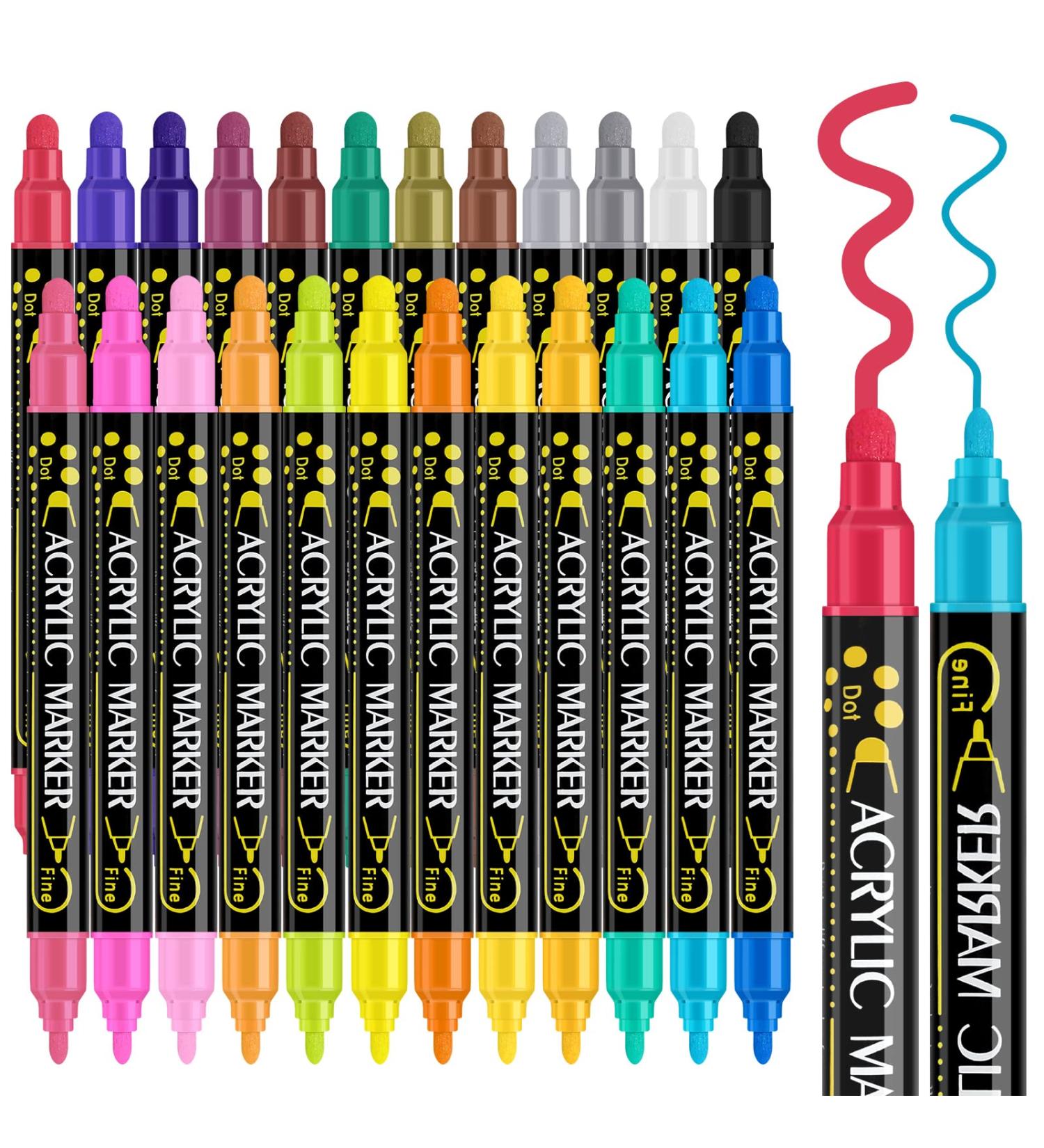 Betem 24 Colors Dual Tip Acrylic Paint Pens Markers for Art Supplies and DIY Crafts - Premium Pens for Wood, Canvas, Stone, Glass, and Ceramic Surfaces - Buy Online on GoSupps.com