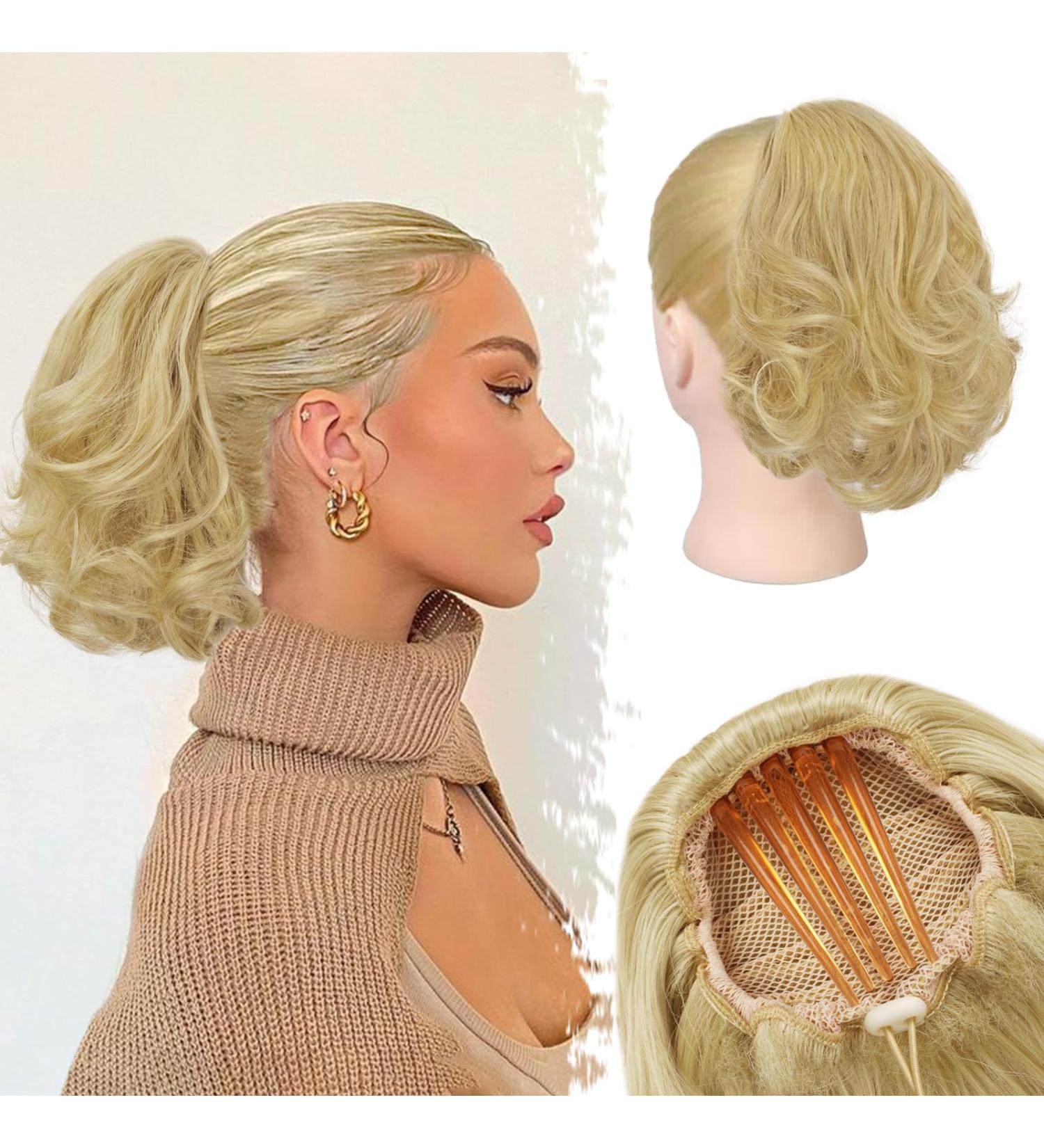 22cm Short Wavy Ponytail Extension - Thick Synthetic Ash Blonde Clip-In Hairpiece for Natural Look | Barsdar Kamm Clip - Buy Online on GoSupps.com