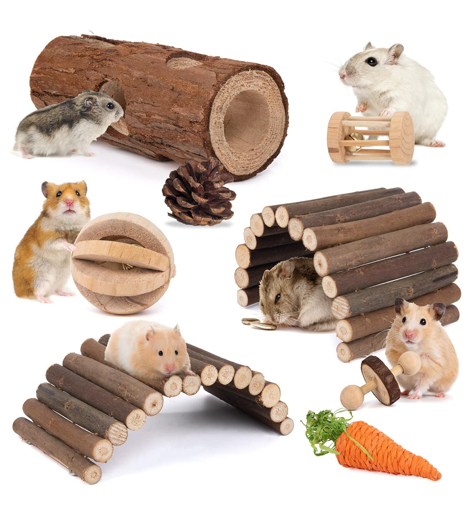 Sofier Hamster Toys and Accessories - Natural Guinea Pig and Rat Chews - Chinchilla Hideout and Bridge - Apple Wood Sticks Included - Buy Online on GoSupps.com