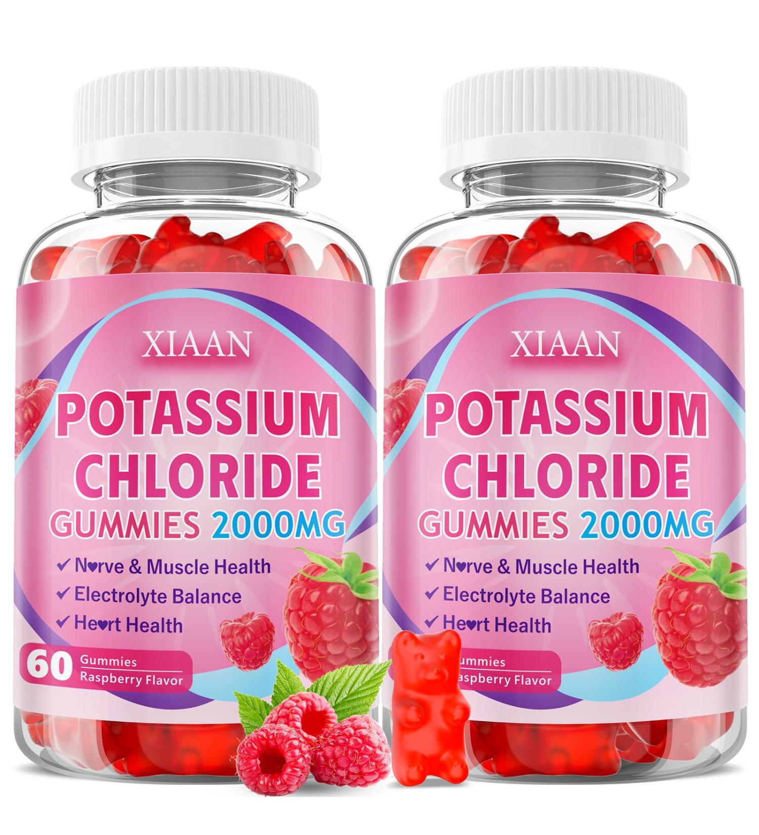 XIAAN Potassium Gummies for Women & Men High Dose 2000mg Potassium Chloride Supplement Gummies for Leg Cramps & Electrolyte Balance Vegan/Sugar-Free/Gluten Free Raspberry Flavor 120 Count - Buy Online on GoSupps.com