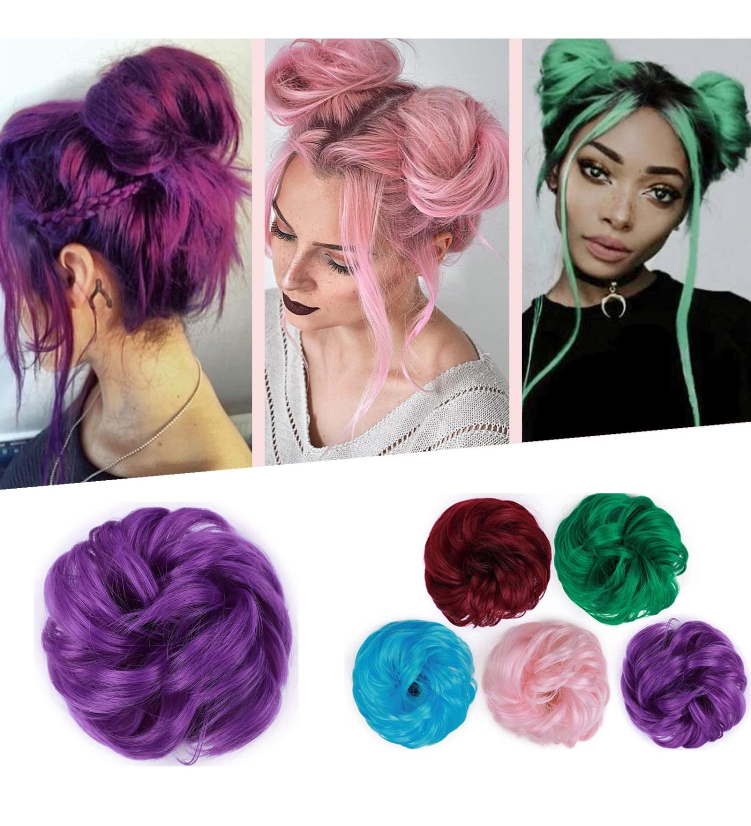 Silk-Co Hair Part with Rubber Band - 35g Wavy Soft Dutt Hair Extensions for Thickening Messy Bun Updos - Purple Lila Curled - Buy Online on GoSupps.com
