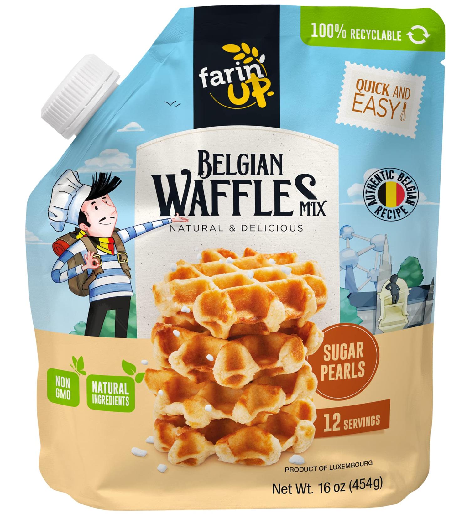 Belgian Waffle Mix with Sugar Pearls - 16oz Pack | Resealable & 100% Recyclable - Buy Online on GoSupps.com