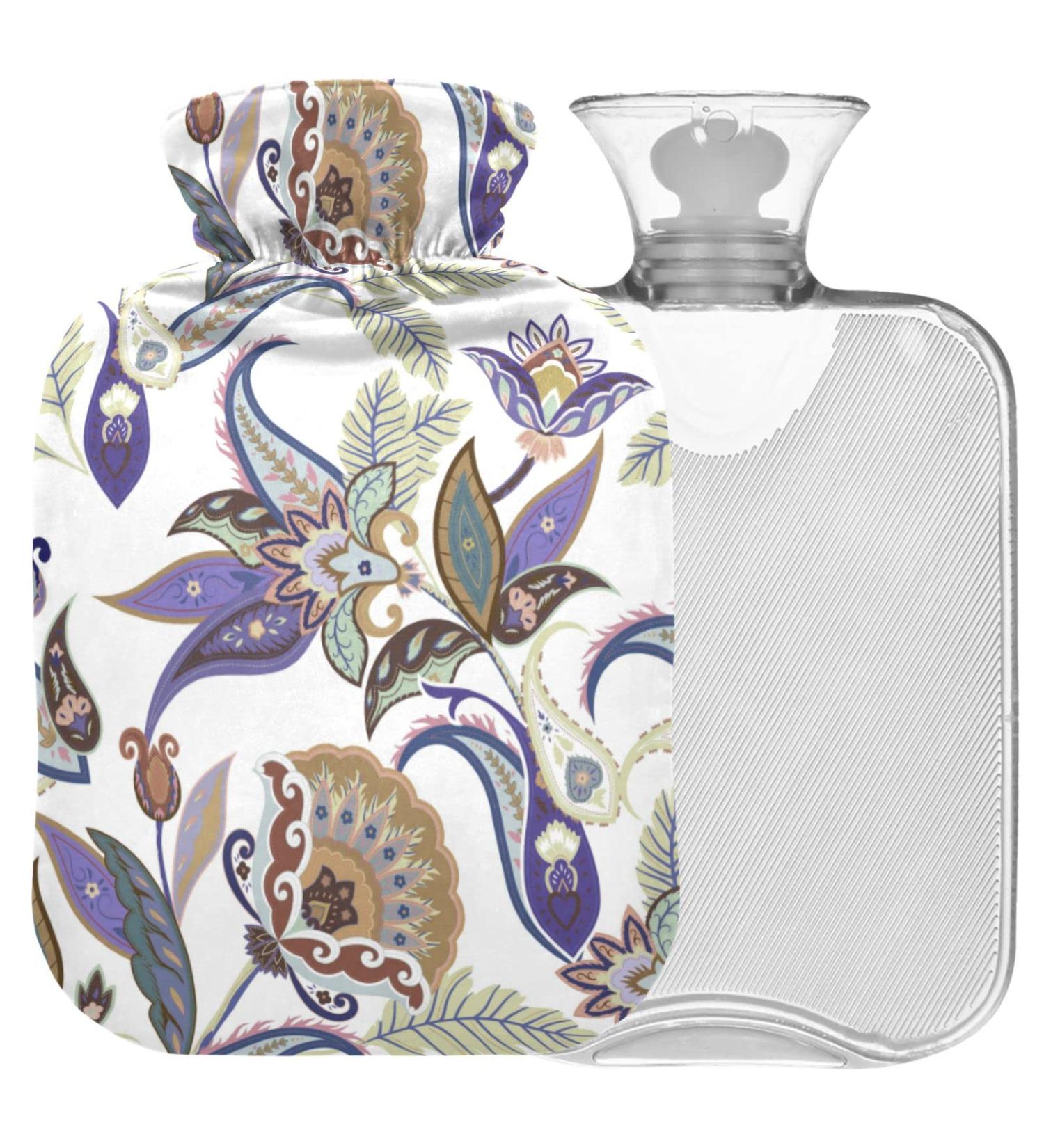 Naanle Hot Water Bottle with Paisley Flower Cover - 2L Transparent Heat Bottle for Back Pain Relief Hand/Foot Warmer Neck Warmth & Cold Therapy - International Shipping Available - Buy Online on GoSupps.com