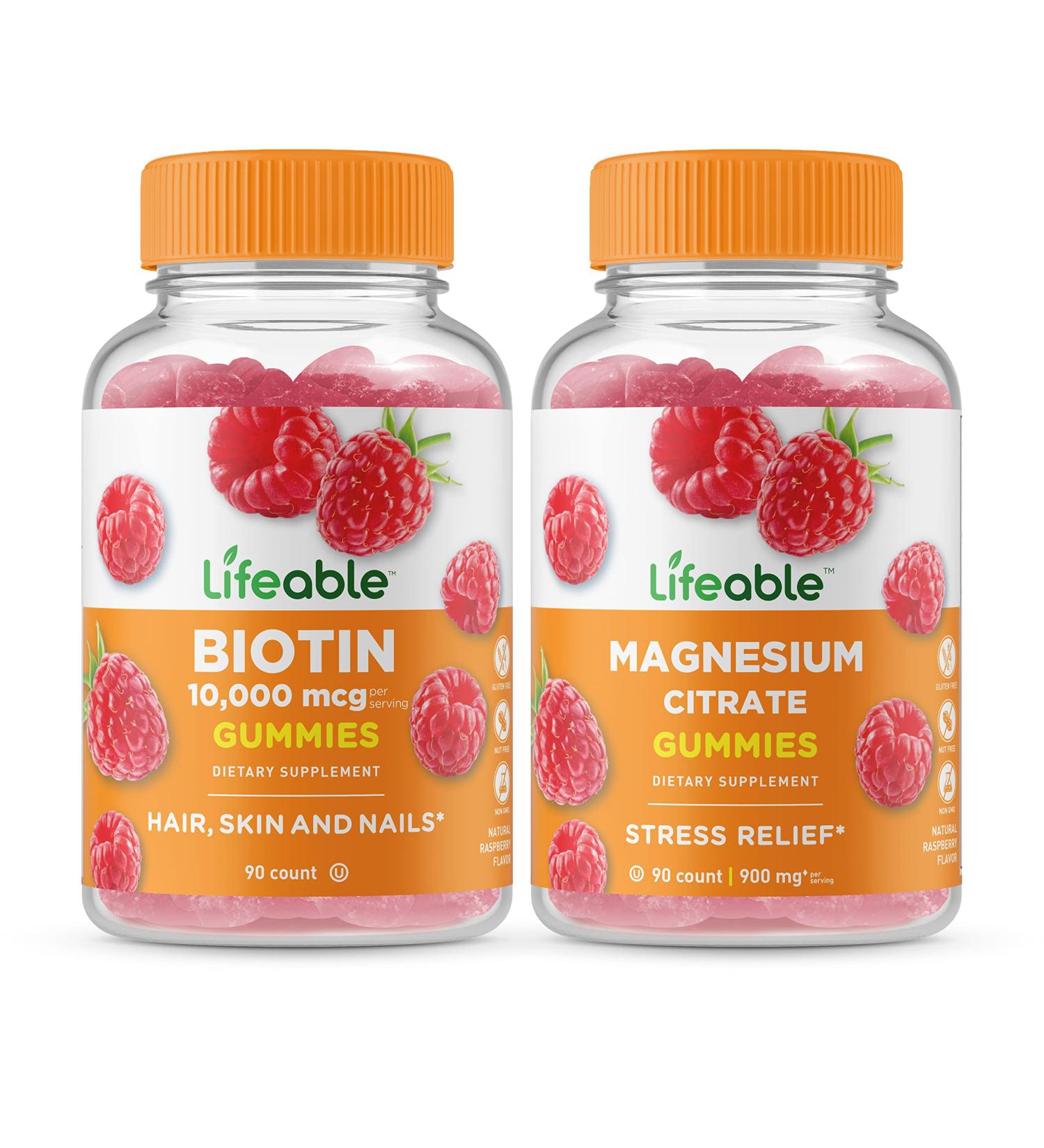 Lifeable Biotin + Magnesium Gummies Bundle - Great Tasting Vitamin Supplement Gluten Free GMO Free Chewable - Buy Online on GoSupps.com