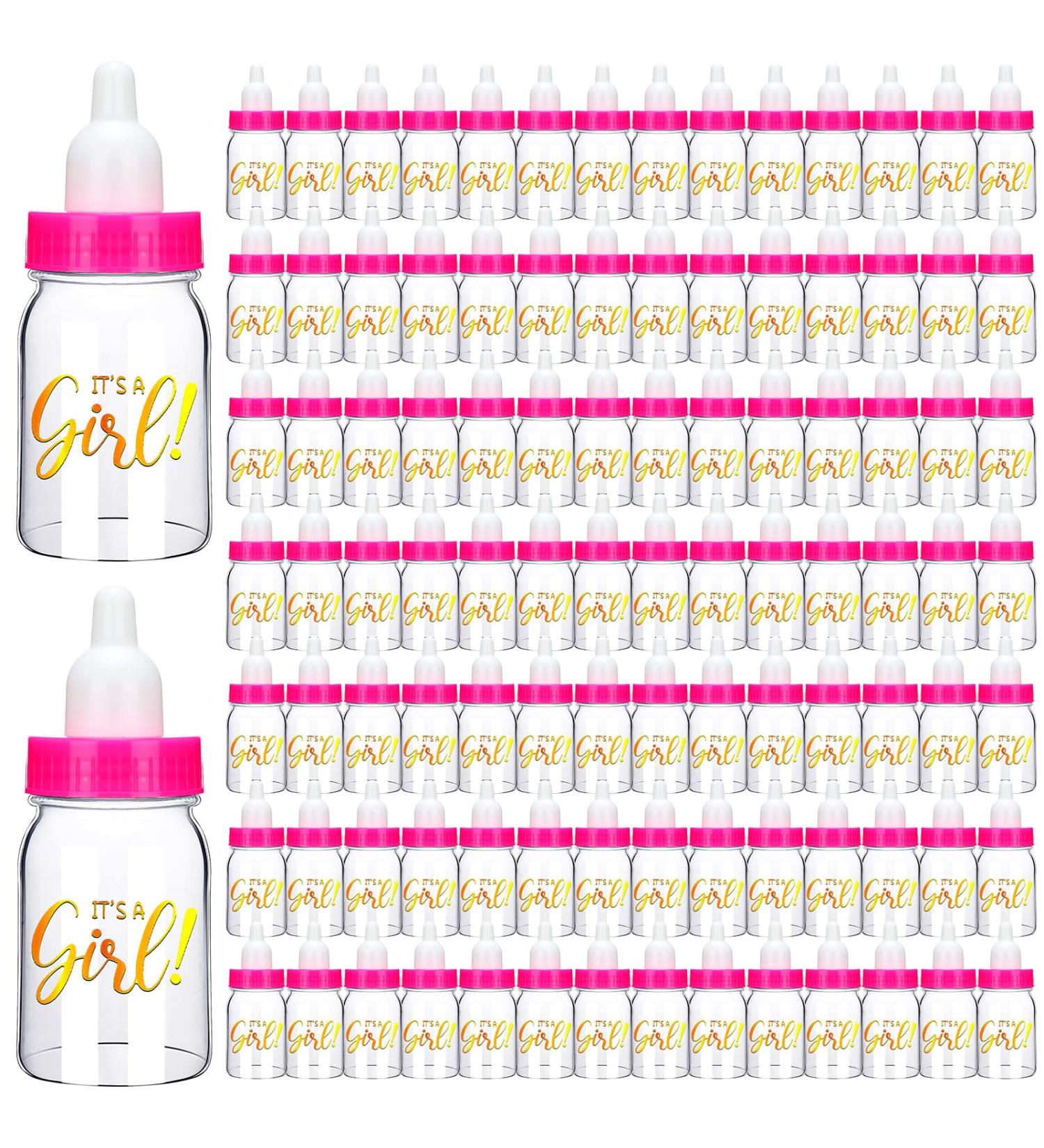 100 Pcs 3.5 Inch Baby Shower Mini Milk Bottles with It's A Girl Stickers - Pink DIY Party Favors for Girls - Buy Online on GoSupps.com