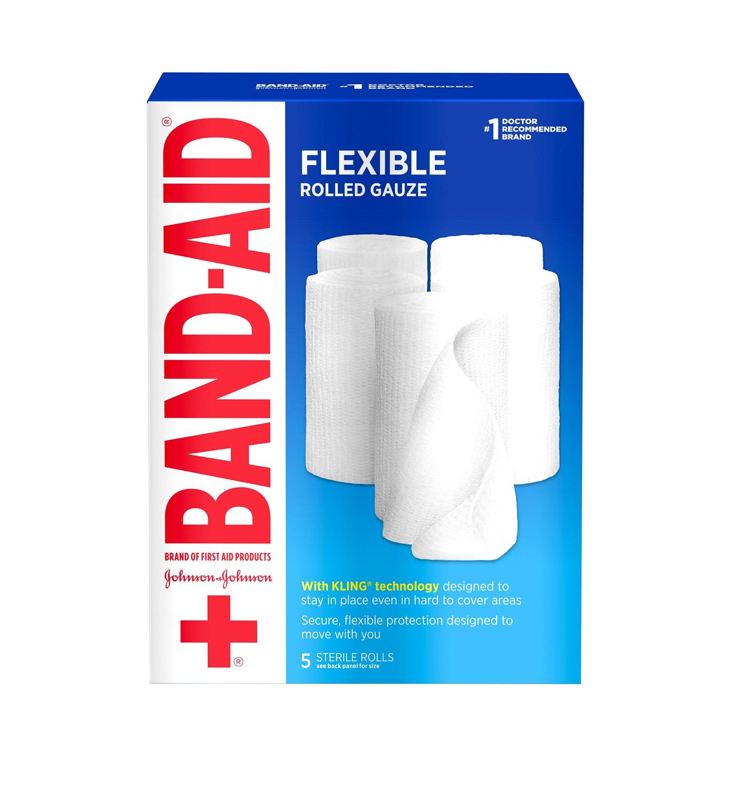 Band-Aid Brand Flexible Rolled Gauze Dressing 4 x 2.1 Yards, 5 Count - Sterile Kling Rolls, Soft Padding - Value Pack - Buy Online on GoSupps.com