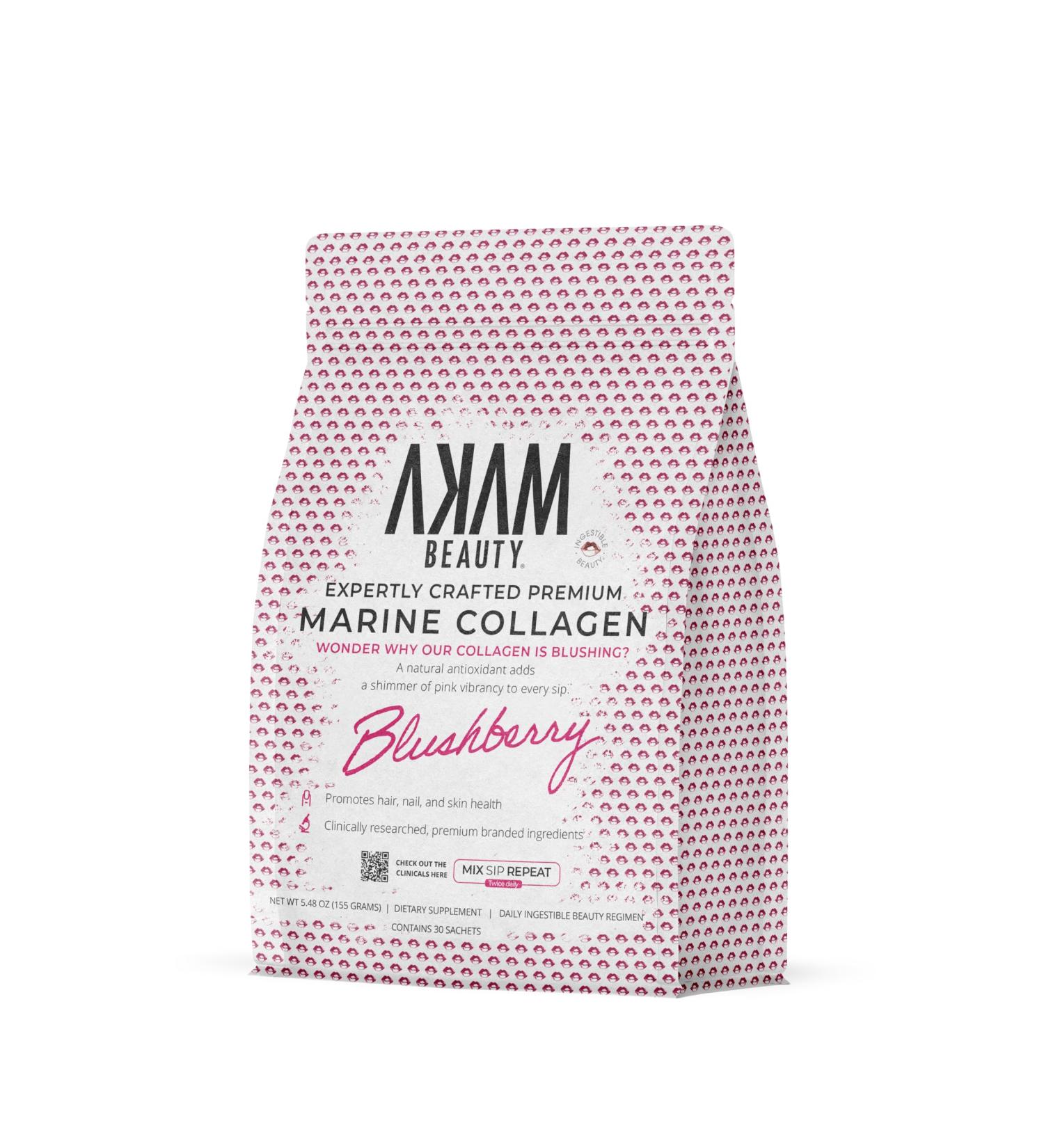 Marine Collagen Peptides Powder Type I II & III 30-Count Pouch (Blushberry) Premium Daily Support for Hair Skin Nails & Joints Ingestible Beauty by Akam - Buy Online on GoSupps.com