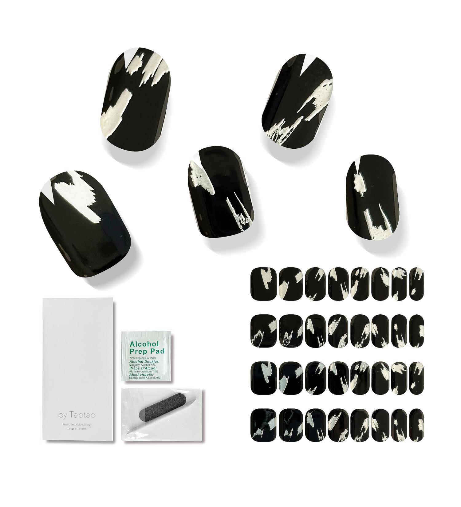 Taptap London Semi Cured Gel Nail Strips in Black Silver - Long-lasting and Easy to Apply - Buy Online on GoSupps.com