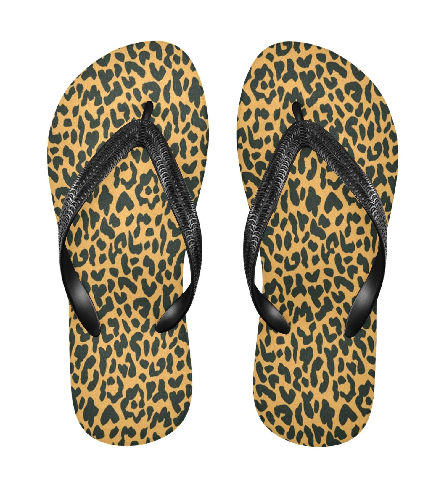 Shop Mnsruu Leopard Pattern Flip-Flops for Men & Women - Brown Multi-Colored Comfort for Home Hotel Spa & Travel - Size L - Buy Online on GoSupps.com