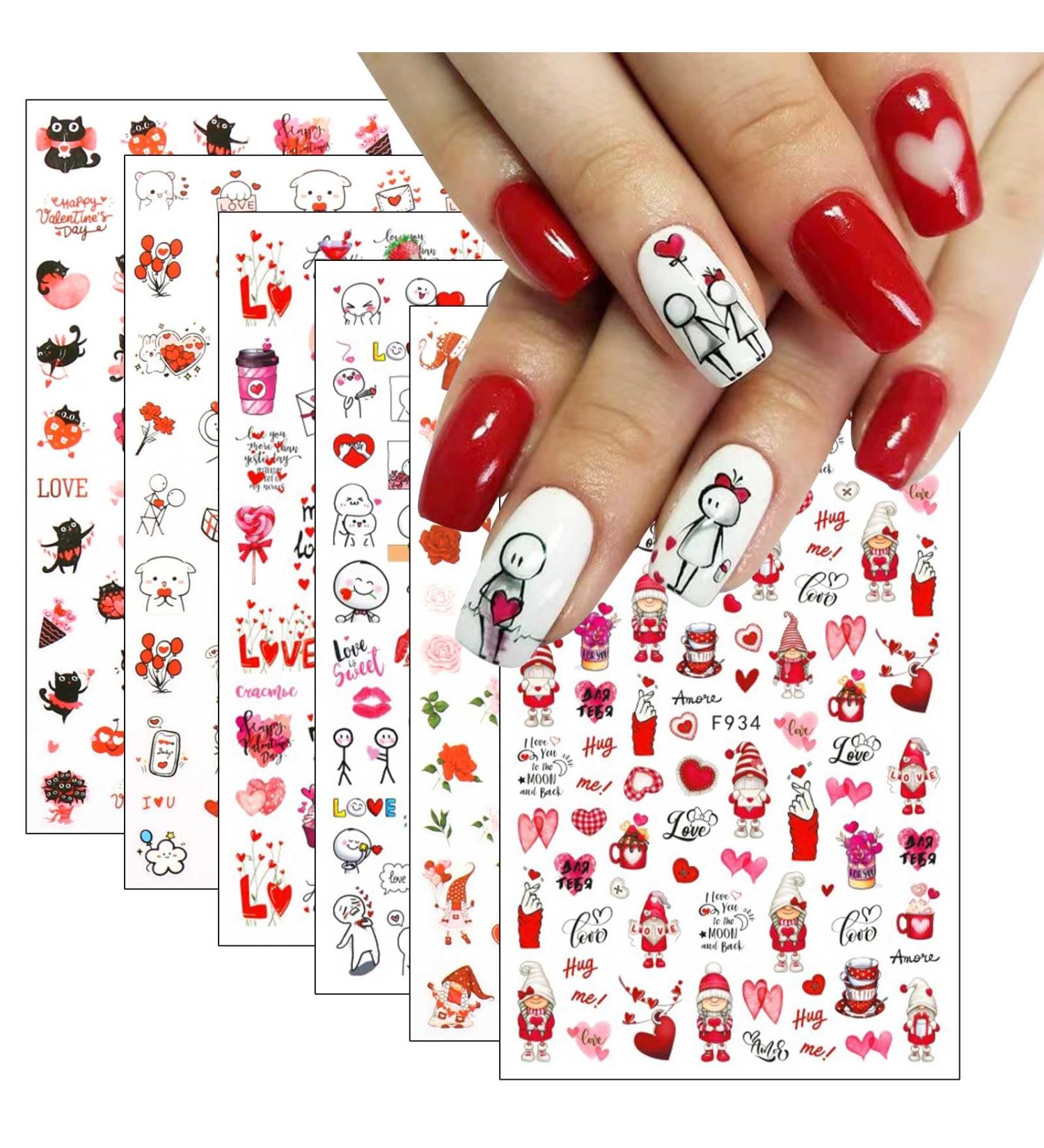 JMEOWIO 10 Sheets Valentines Day Heart Nail Art Stickers Decals Self-Adhesive Rose Love Nail Supplies Nail Art Design Decoration Accessories - Buy Online on GoSupps.com