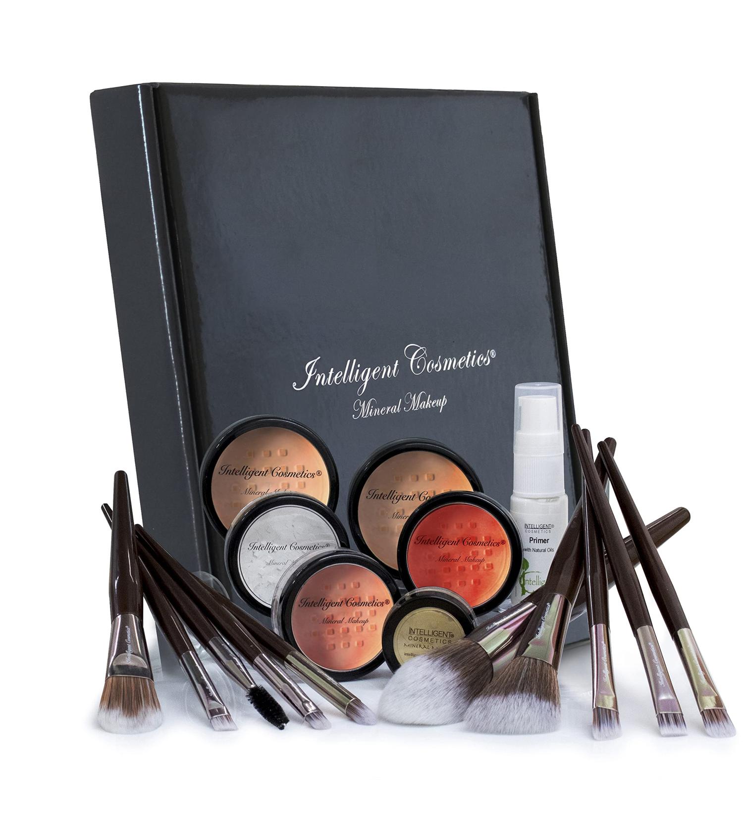 Mineral Makeup Set/Kit 17 Piece - Loose Powder Minerals COMPLETE SET - 2 Shades Foundation Setting Veil Bronzer Highlighter Concealer Primer & Professional Brush Set (Medium & Medium Beige) - Buy Online on GoSupps.com