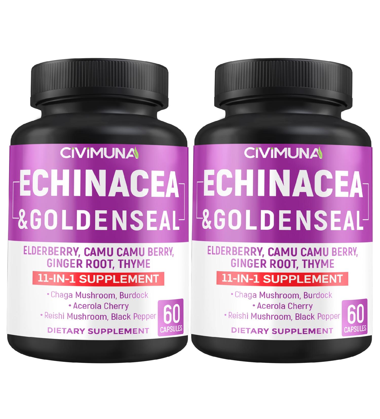 CIVIMUNA Echinacea Capsules with Echinacea Goldenseal Root Elderberry - 120 Capsules for 4 Months Supply (Pack of 2) - Buy Online on GoSupps.com
