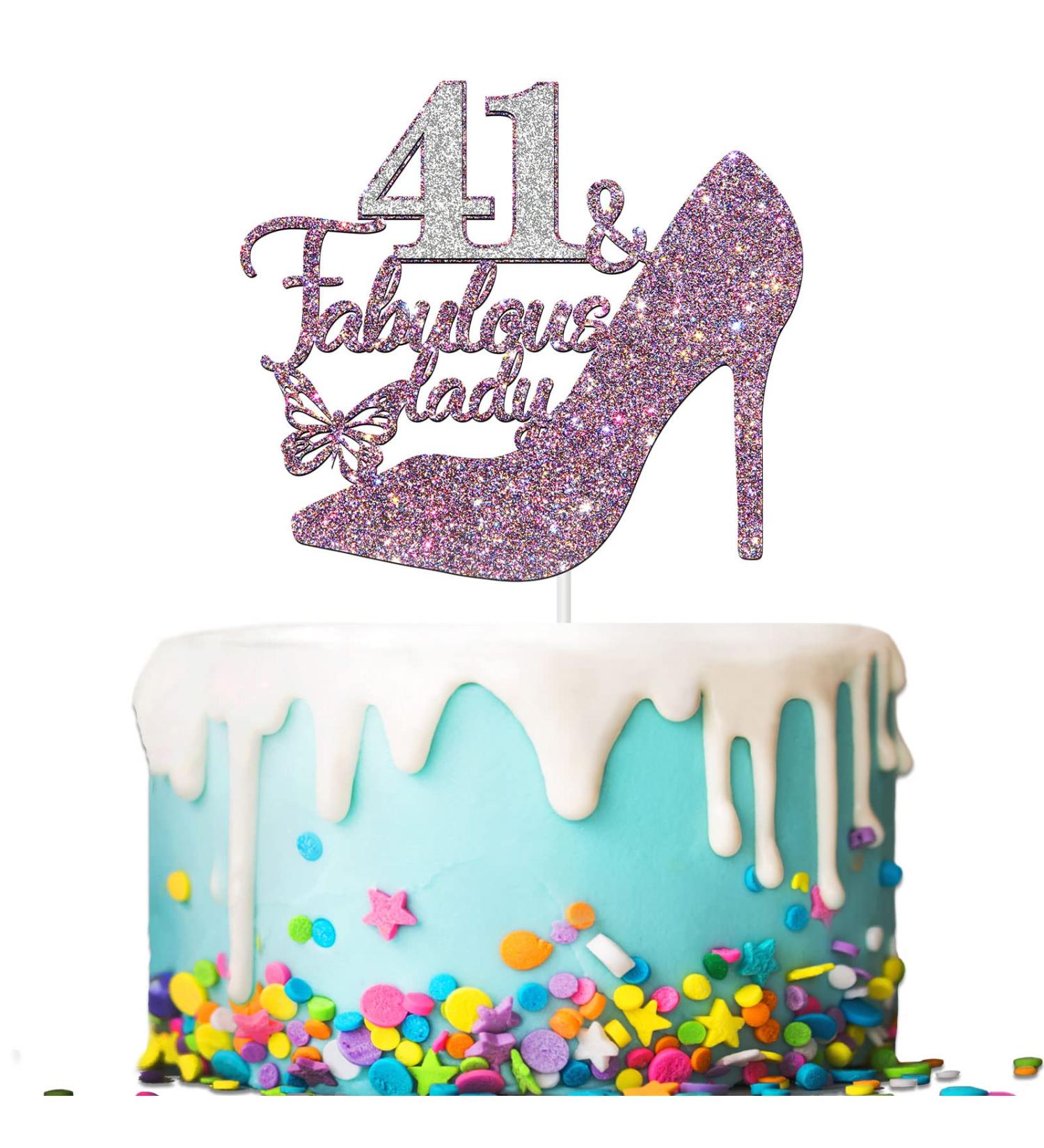 Tenhaisi Purple Sliver Glitter 41 & Fabulous Lady Cake Topper Happy 41st Birthday Party Decoration Cheers to 41 Years 41 & Fabulous Birthday Wedding Celebration/Anniversary Party Supplies - Buy Online on GoSupps.com