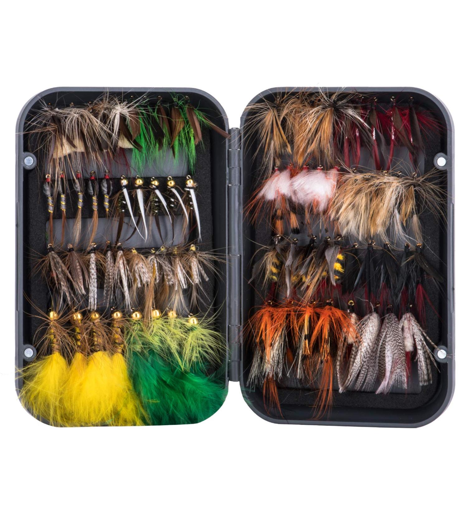 Goture Fly Fishing Kit - 100PCs Bait with Box | Best Fly Fishing Range for Bass Trout Salmon | Dry Flies Streamers & Nymphs - B-76PCs - Buy Online on GoSupps.com