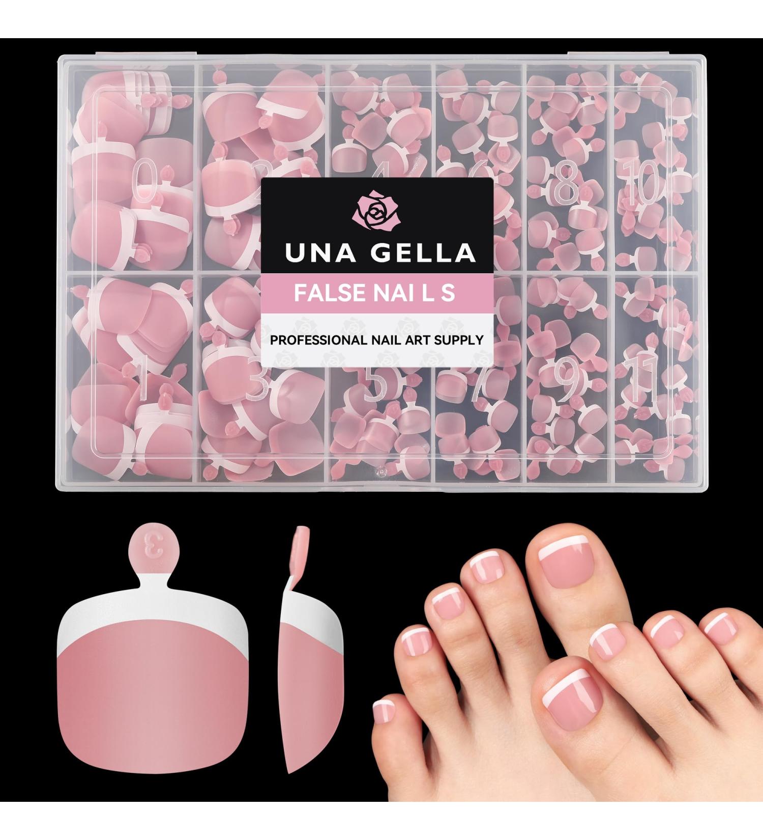 UNA GELLA Peach Pink Toe Nail Press Ons - 216pcs Soft Gel French Tip Nail Tips for DIY & Salon - Soak Off Acrylic Toenails in 12 Sizes - Buy Online on GoSupps.com