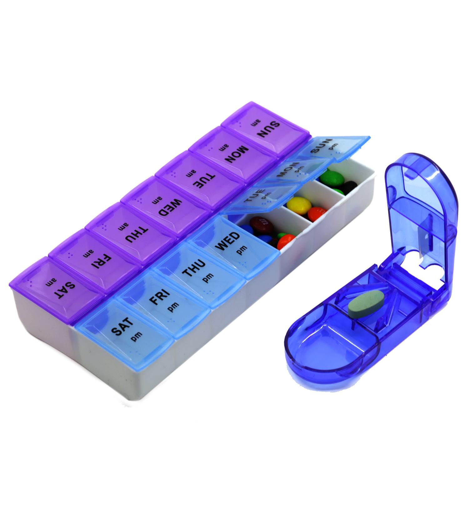 Tablet & Pill Cutter | 7-Day AM/PM Pill Organizer & Medicine Planner - 14 Compartments for Vitamins & Medications - Buy Online on GoSupps.com