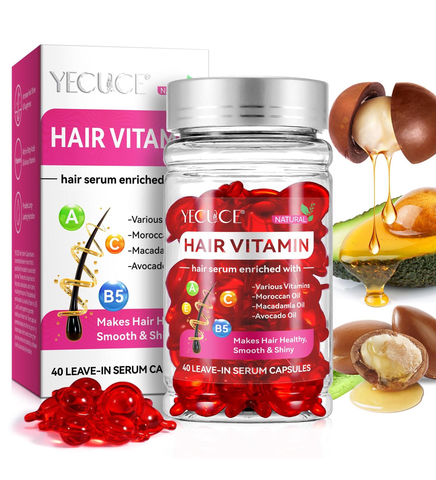 Buy Hair Styling Serum for Frizzy & Dry Hair | Nourishing Hair Oil Capsules with Moroccan & Macadamia Oil - Vitamins A C E B5 for Ultimate Hair Treatment - Buy Online on GoSupps.com