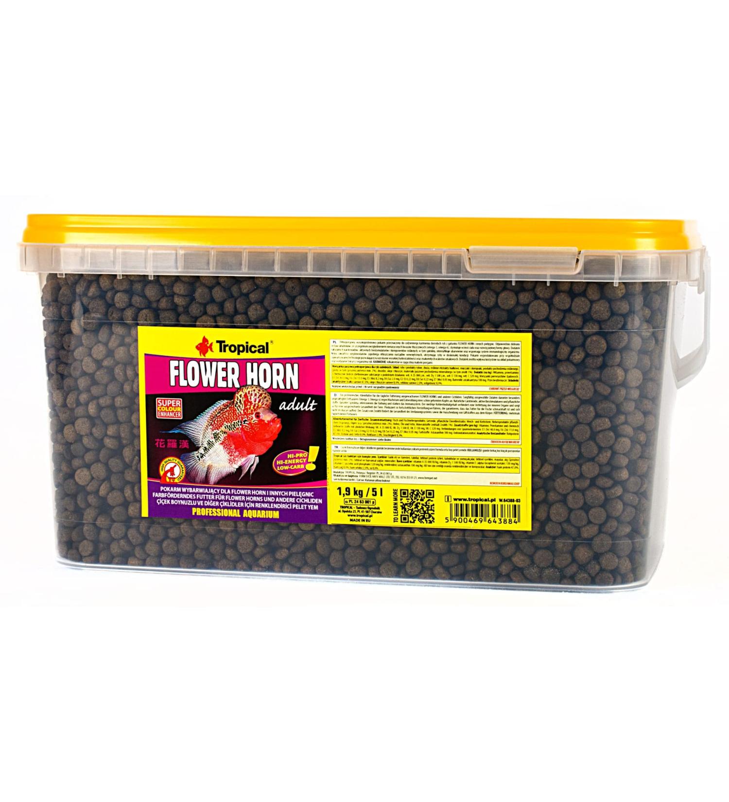 Flower Horn Adult Pellet 5L / 1,9kg - Nourriture rehaussant la Couleur pour flowerhorn et Autres cichlides