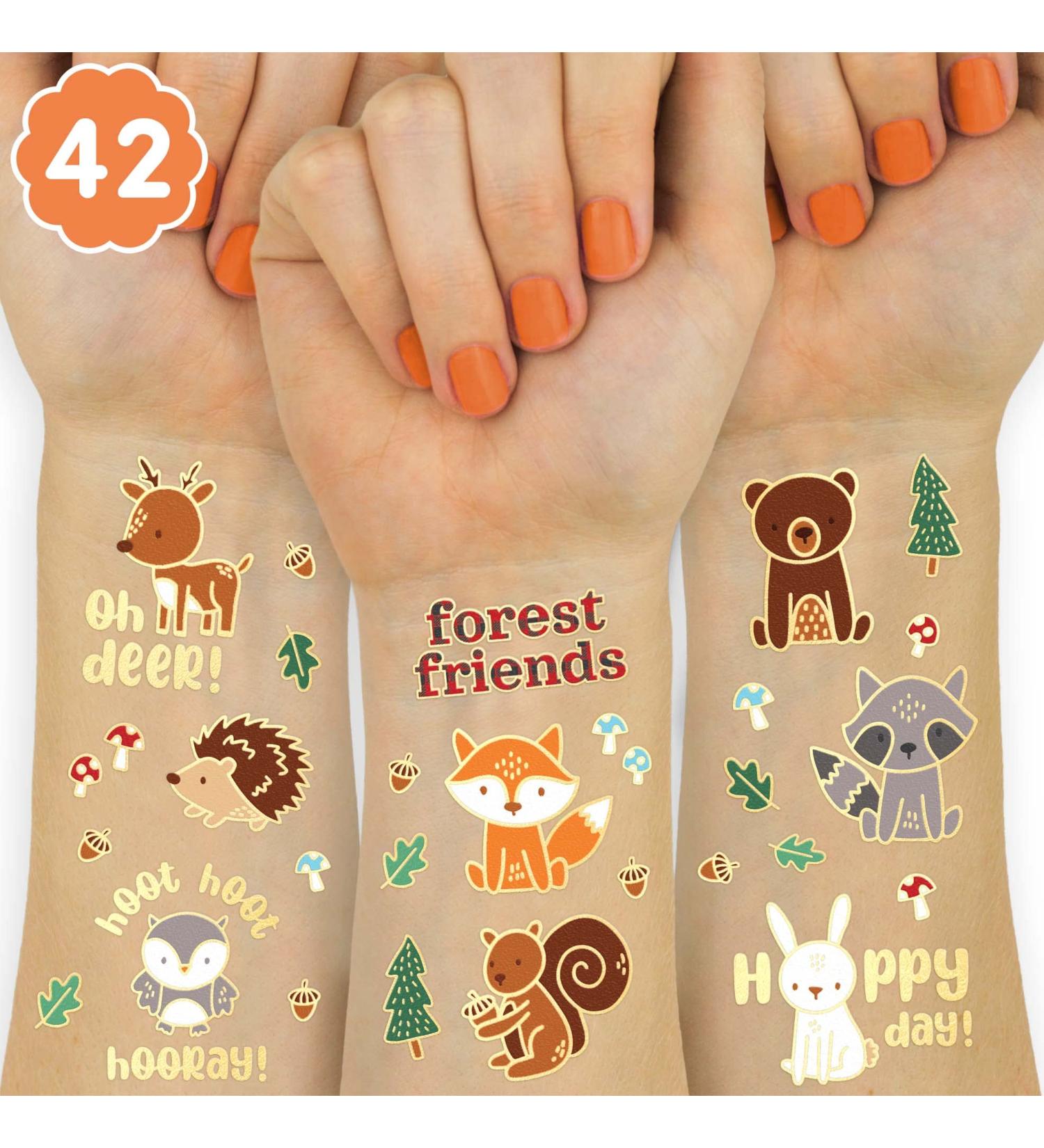 Woodland Animal Temporary Tattoos - 42 Glitter Styles | Forest Friends Party Supplies - Buy Online on GoSupps.com