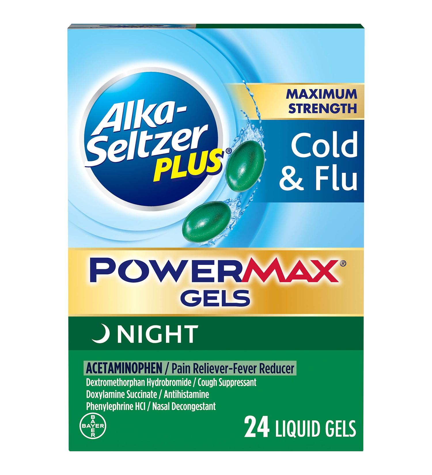 Alka-Seltzer Plus Power Max Cold & Flu Night Medicine for Adults - 24 Count - Buy Online on GoSupps.com