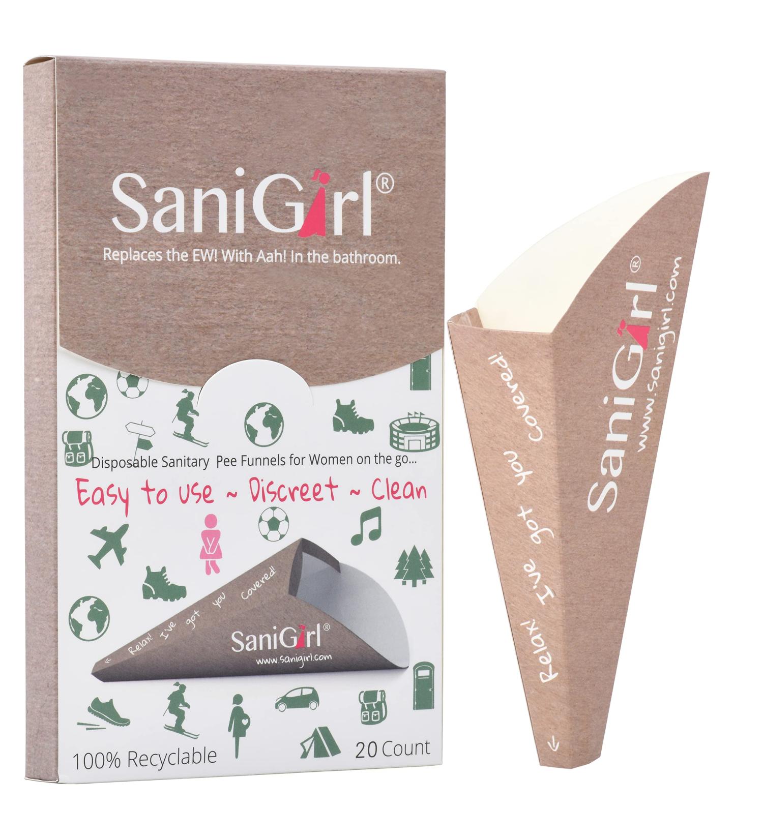 SaniGirl Female Urinal | Women Pee Cup Standing Up | Disposable Urinal for Women Female Pee Funnel | Women Urinal for Travel | Camping Female Urination Device Camping Essentials for Women (Pack of 20) 20 Count (Pack of 1) - Buy Online on GoSupps.com