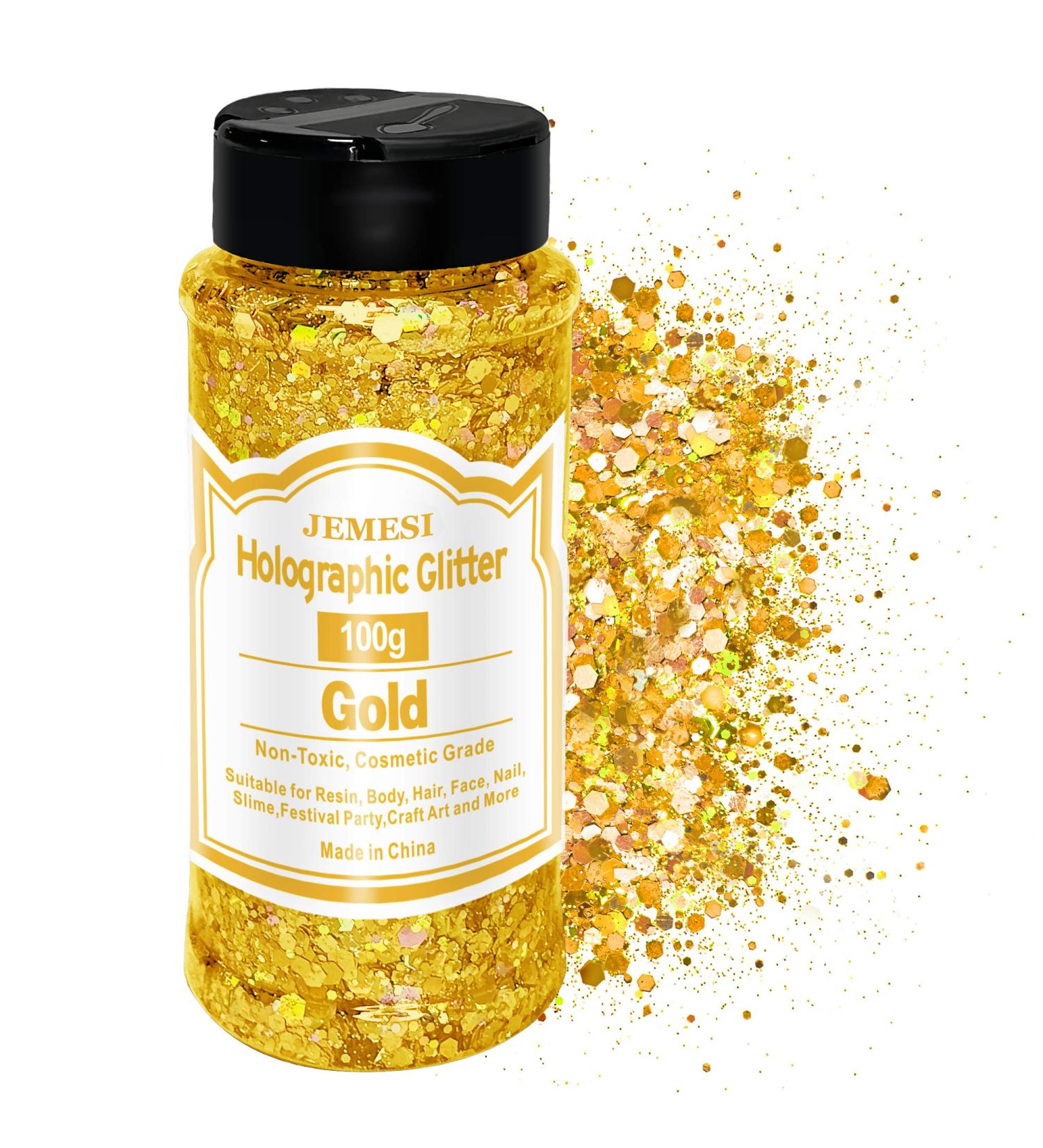 HOLOGRAPHIC Chunky Glitter | Gold 100g Craft Sequins for Resin Face Nail & Festival Art - Buy Online on GoSupps.com