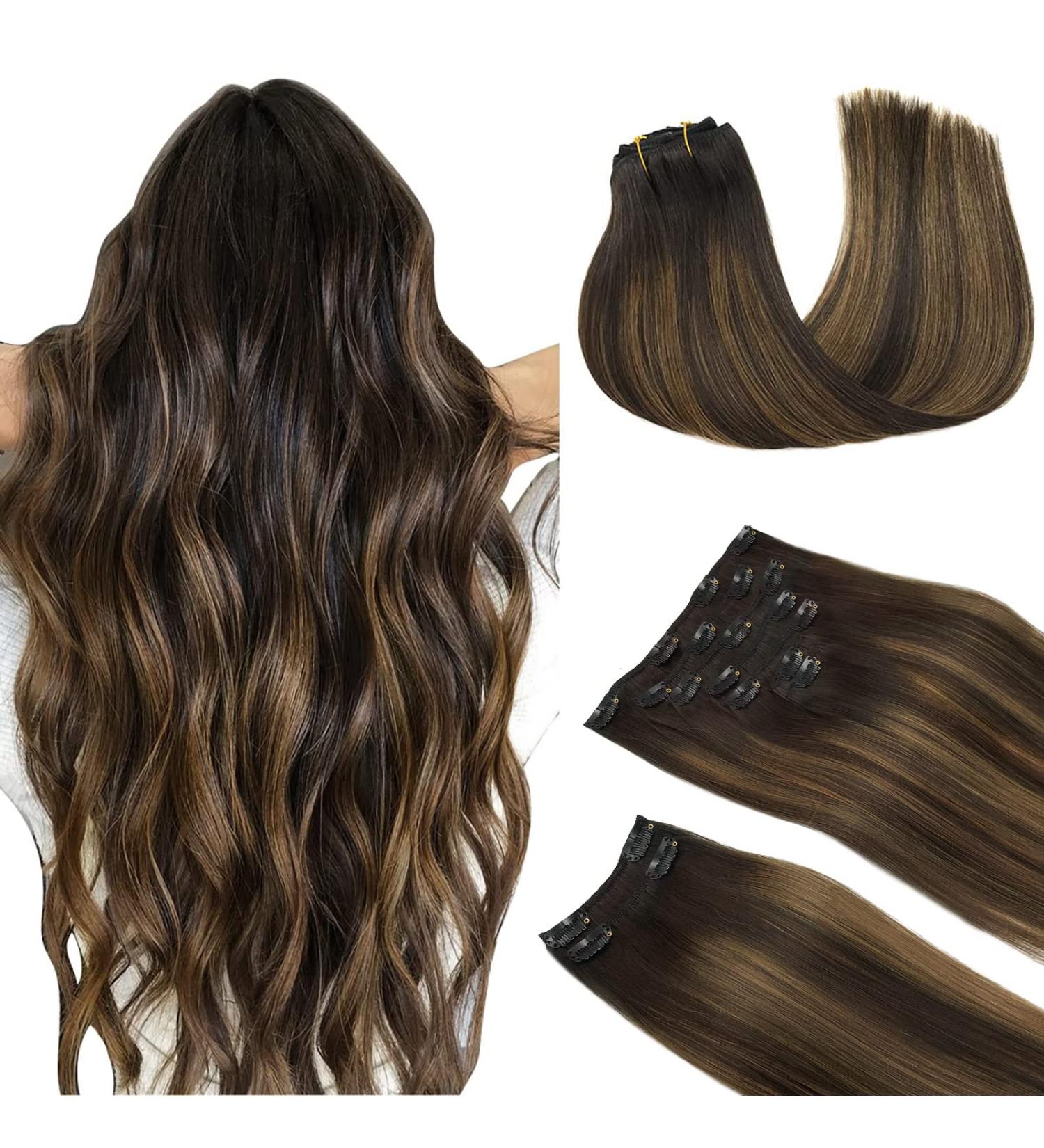 DOORES 20 Inch Balayage Clip-In Hair Extensions - Real Human Remy Hair, Dark to Chestnut Brown, 150g, 9pcs - Buy Online on GoSupps.com
