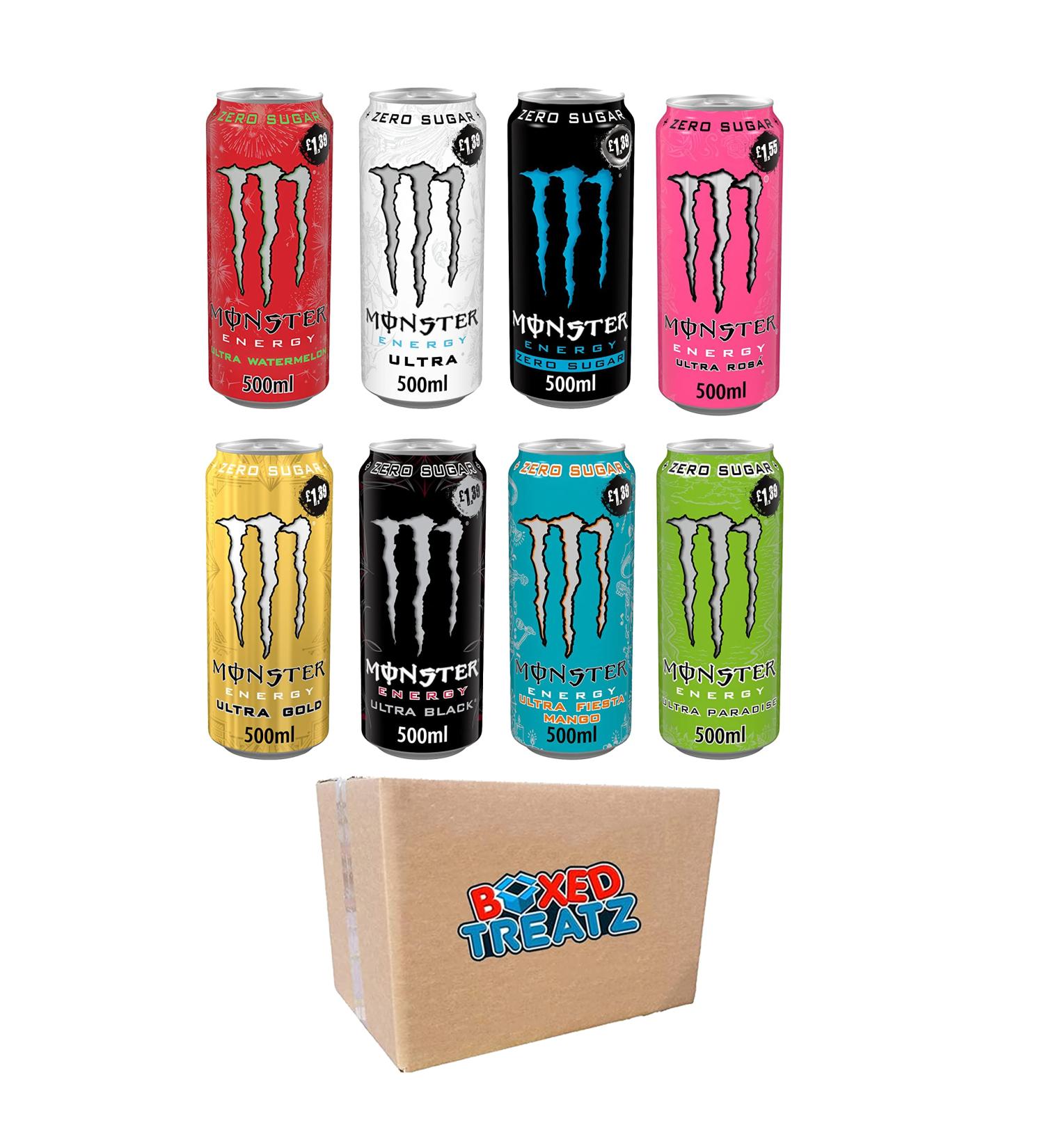 Monster Energy Drink Monster Zero Sugar Energy Drink Pack Of 12 6 Assorted Flavours 2Pcs Each 500ml Monster Energy Drink Zero Sugar 12x500ml Sugar Free Energy Drink Bundle Boxed Treatz - Buy Online on GoSupps.com