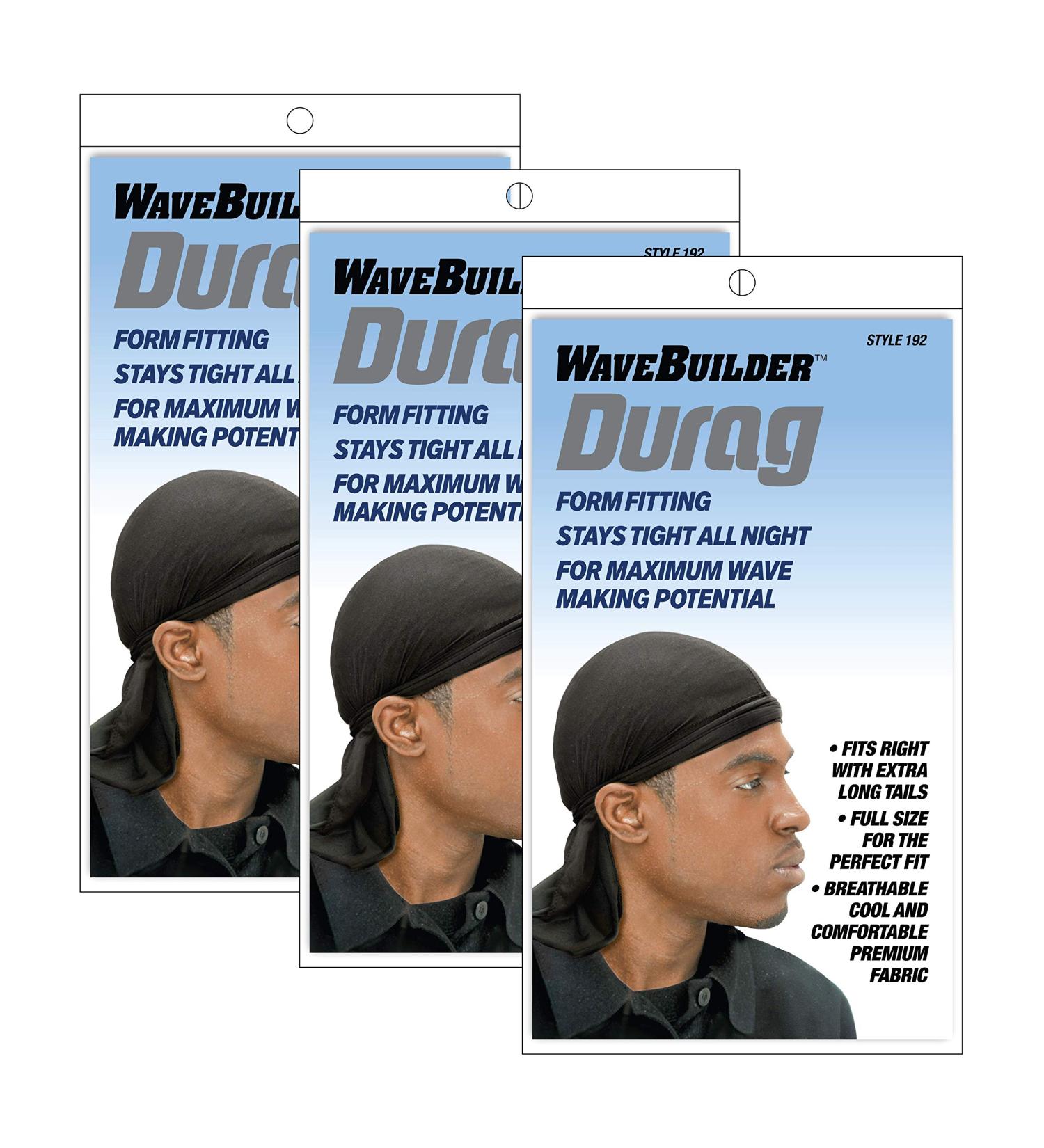 Wavebuilder Durag Black 3-Pack with Long Tails - Ideal for Achieving Perfect Waves - Buy Online on GoSupps.com